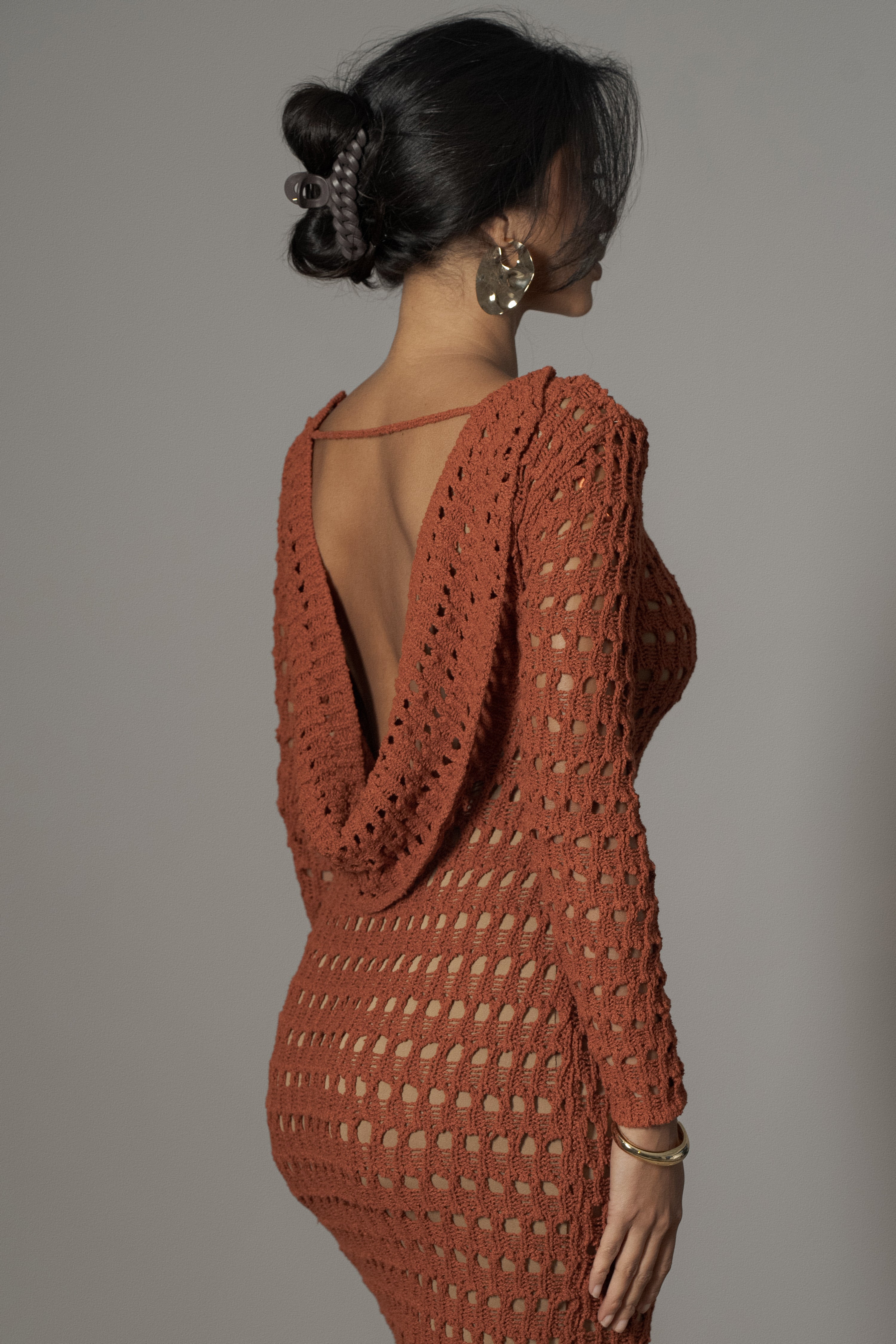 Dark Terra Cotta Serene Wonders Crochet Dress - Image 7