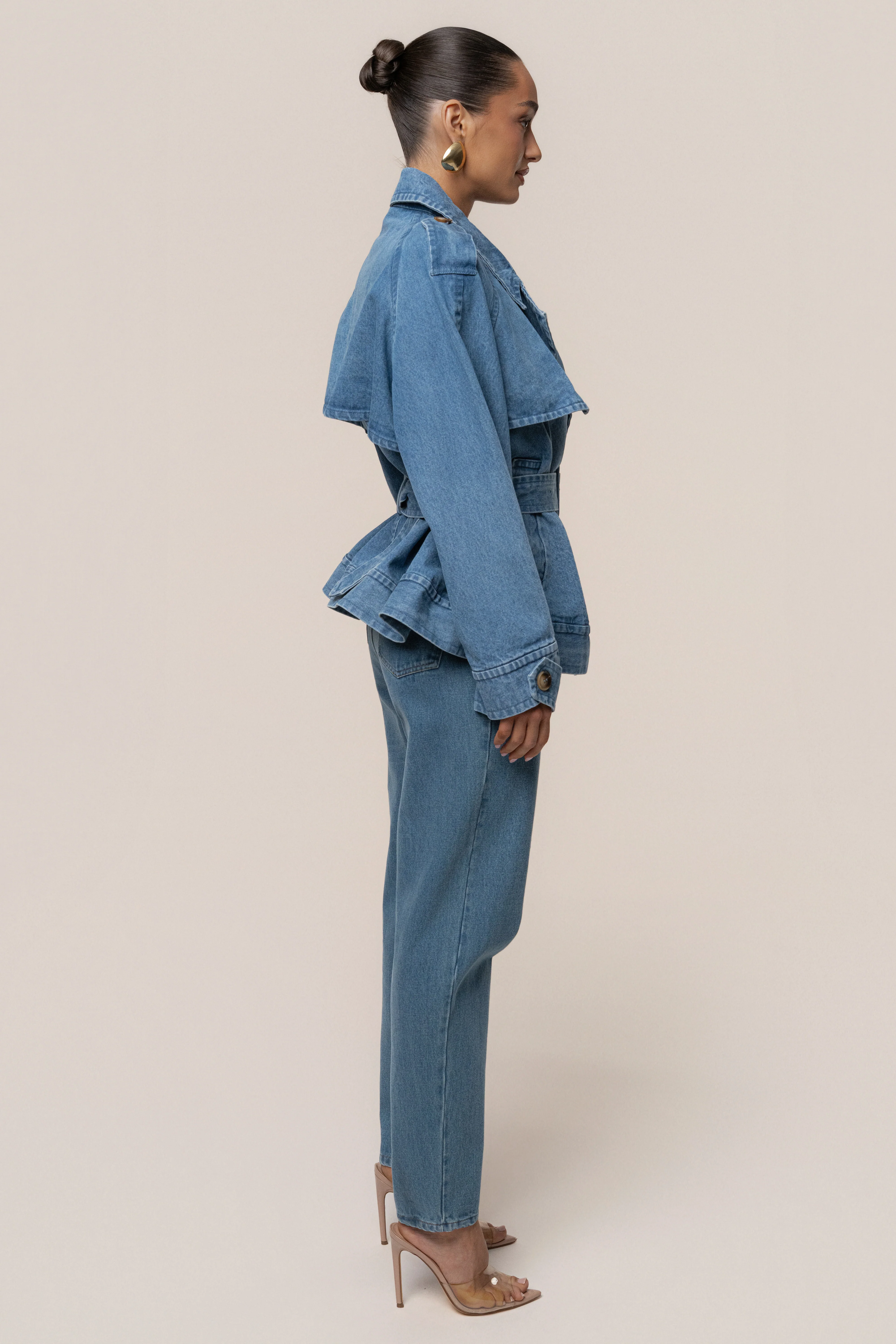 Medium Wash Double Breasted Denim Jacket - Image 10