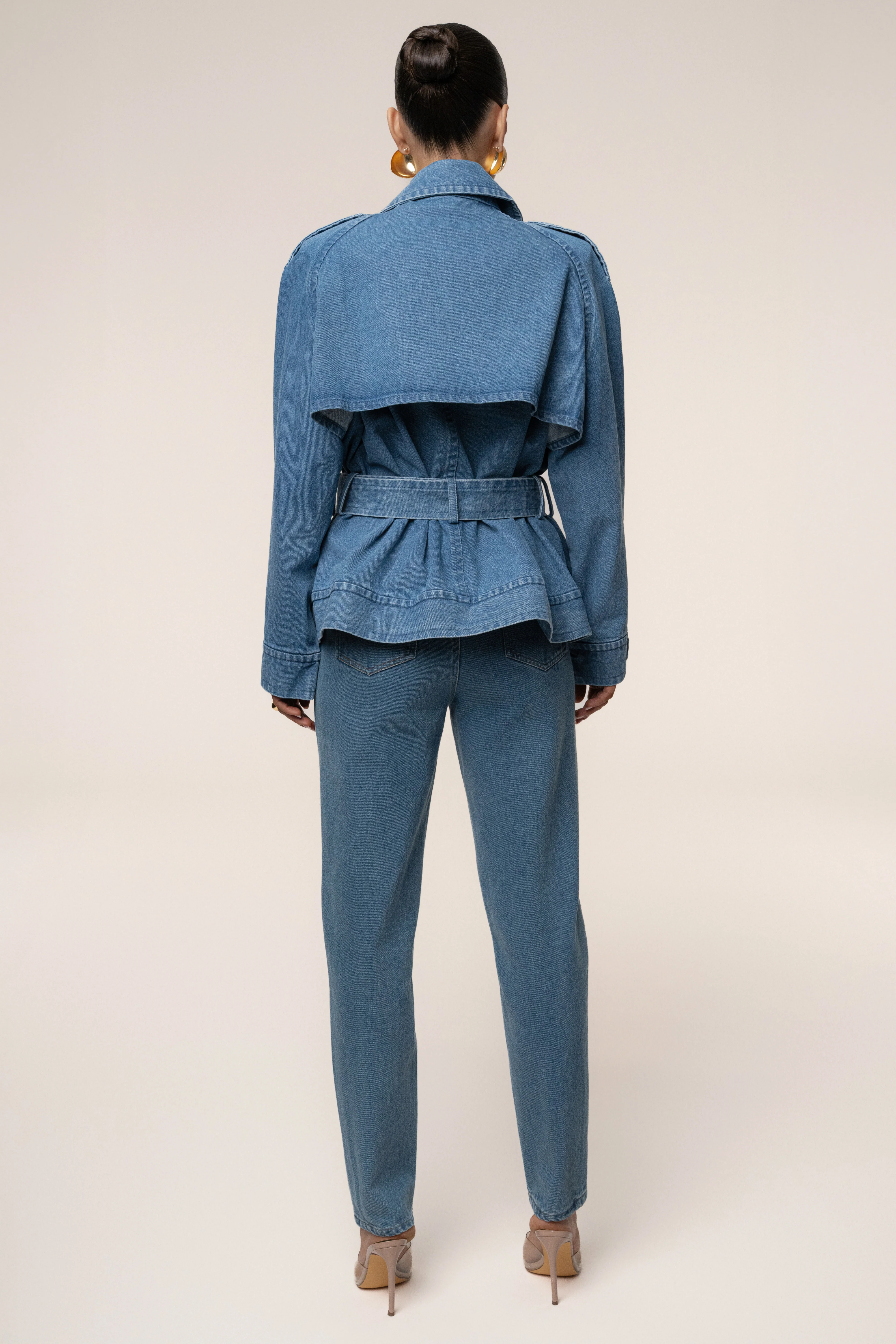 Medium Wash Double Breasted Denim Jacket - Image 11