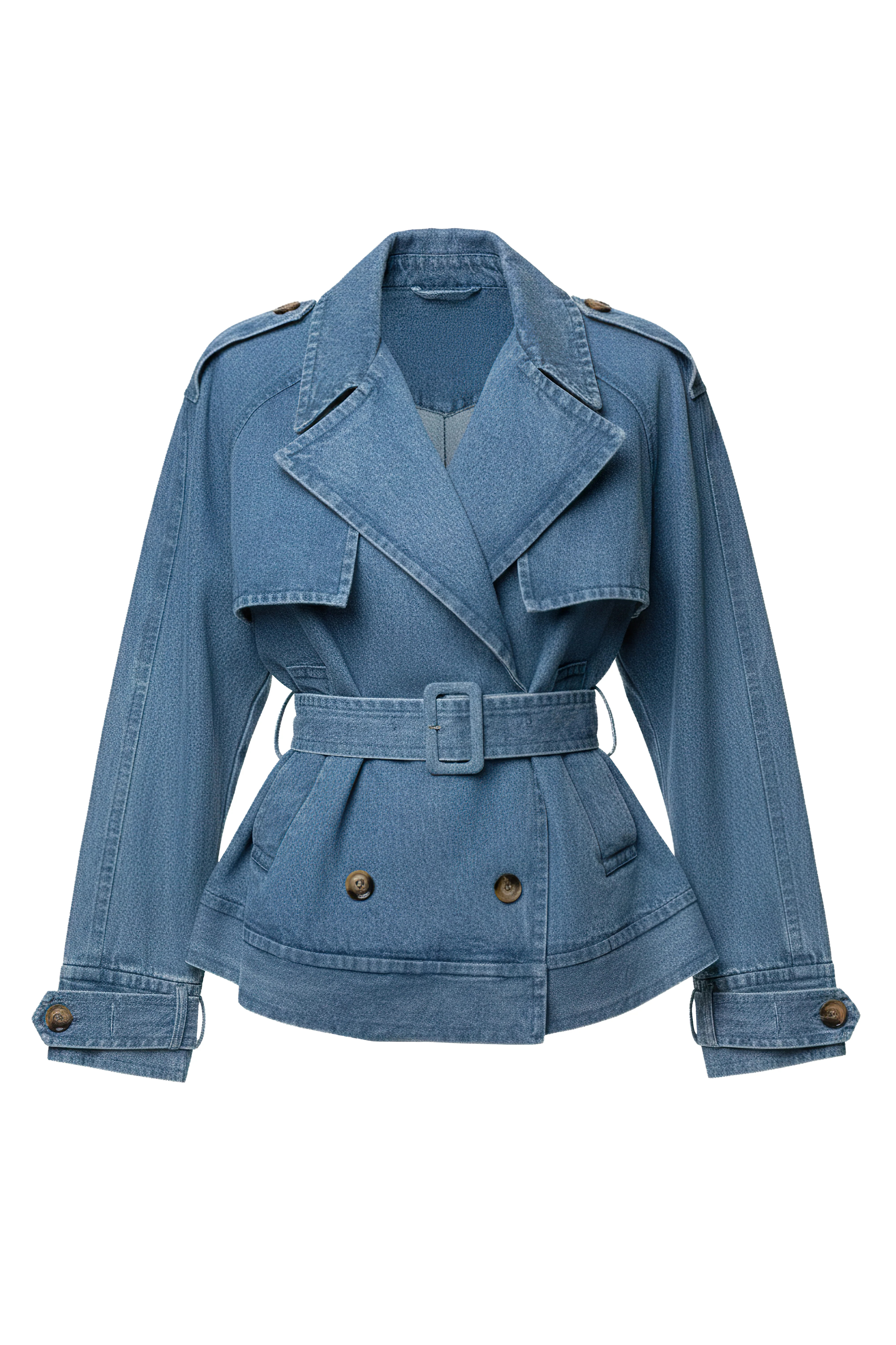 Medium Wash Double Breasted Denim Jacket - Image 2