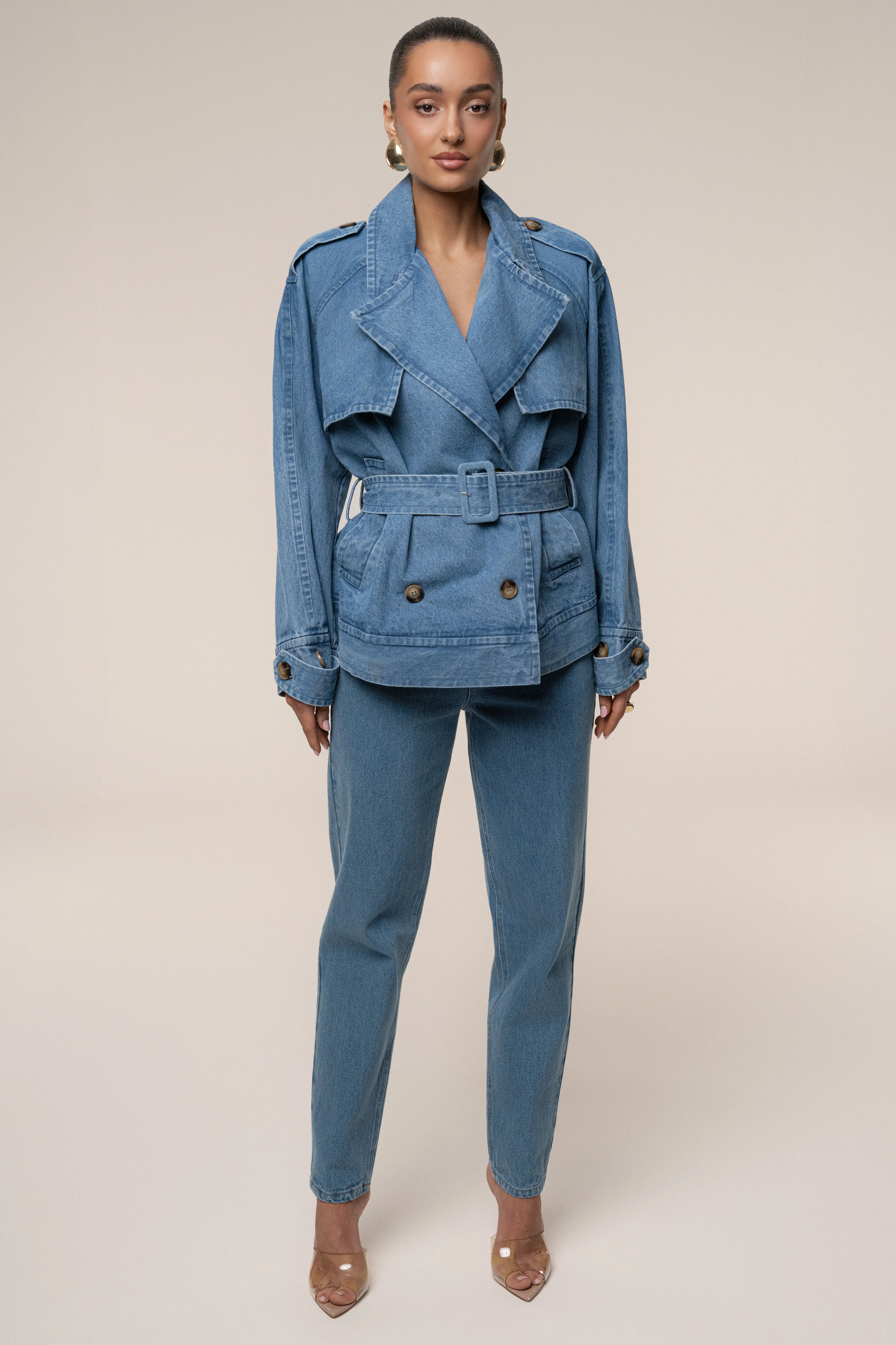 Medium Wash Double Breasted Denim Jacket - Image 3