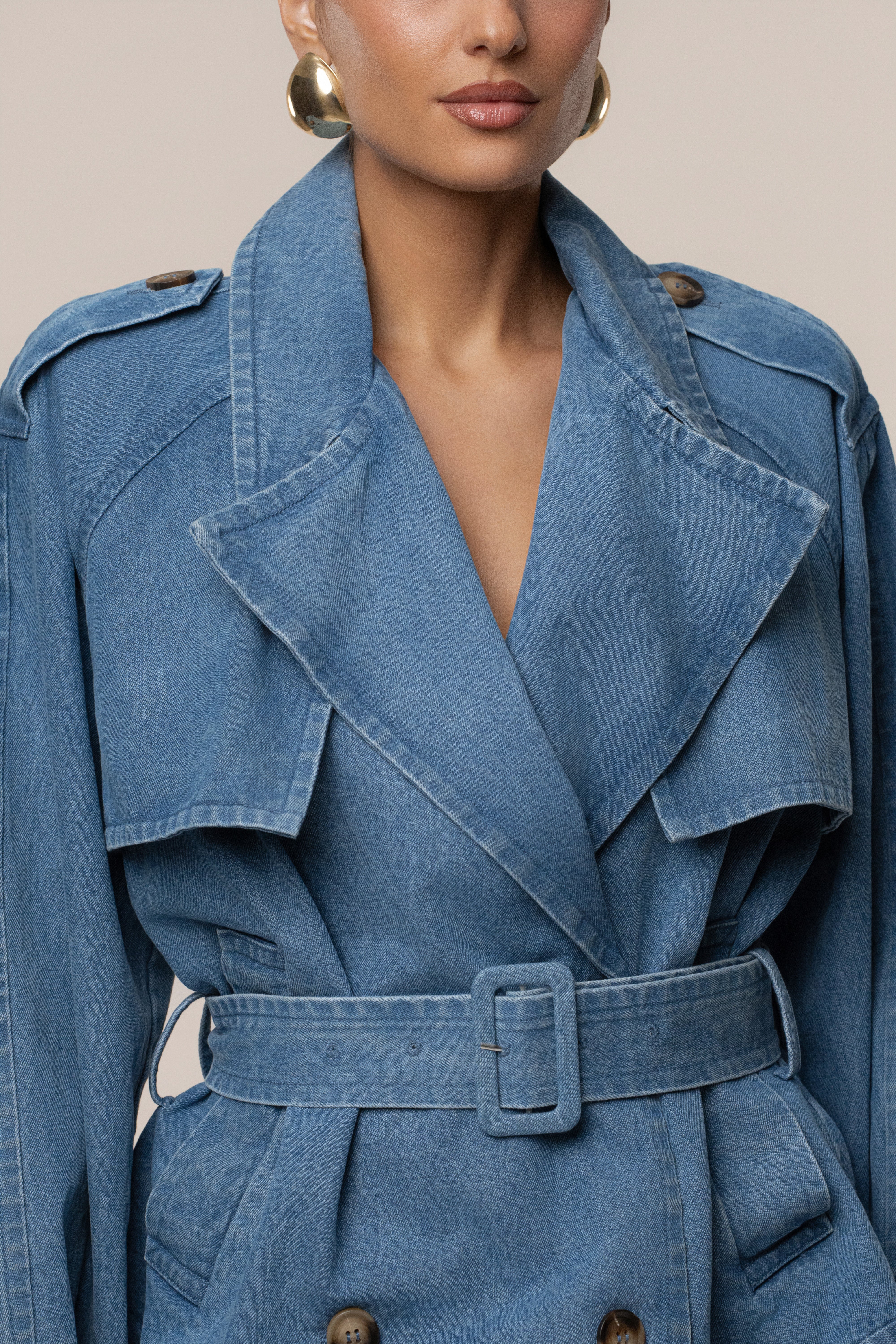 Medium Wash Double Breasted Denim Jacket - Image 4