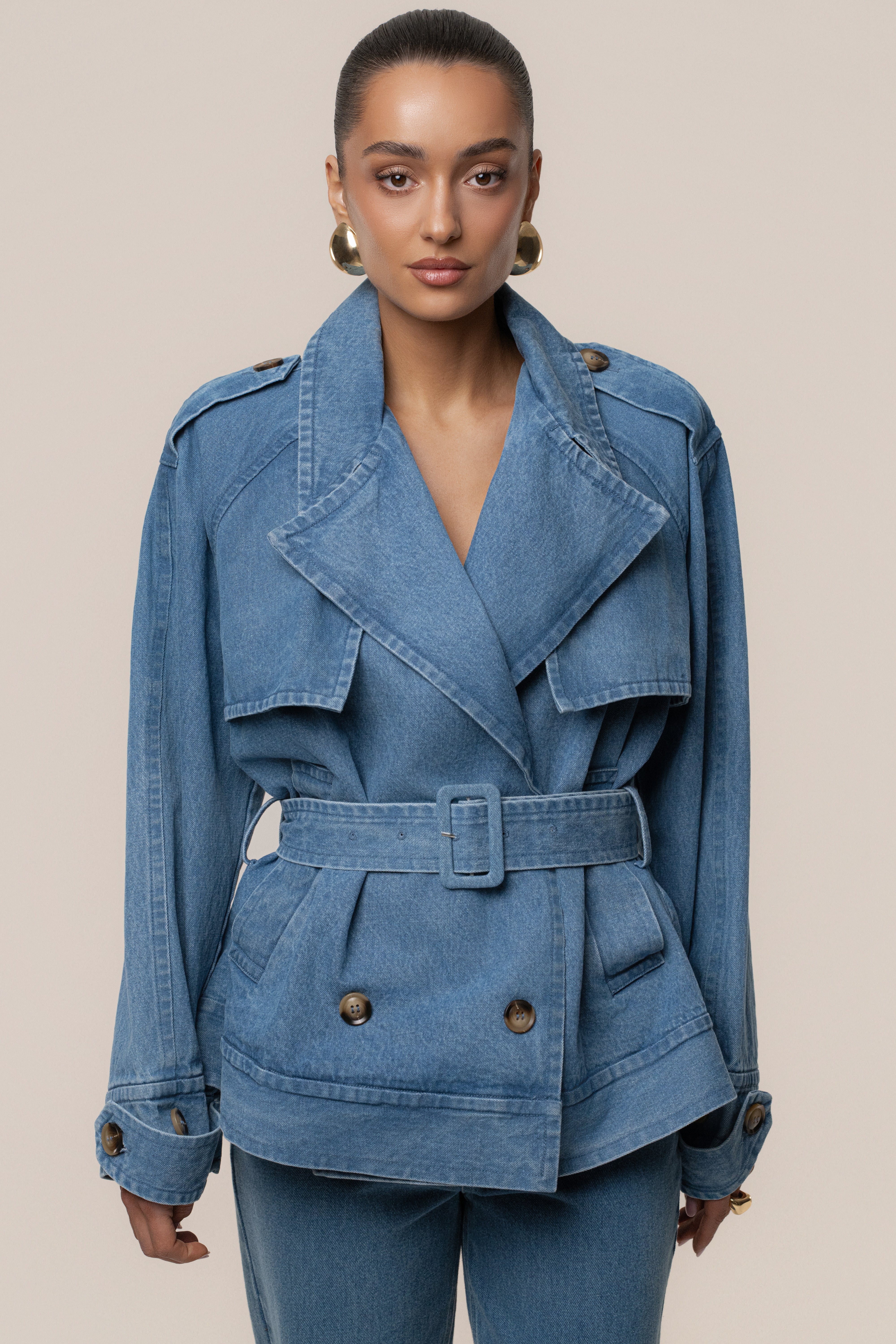 Medium Wash Double Breasted Denim Jacket - Image 5