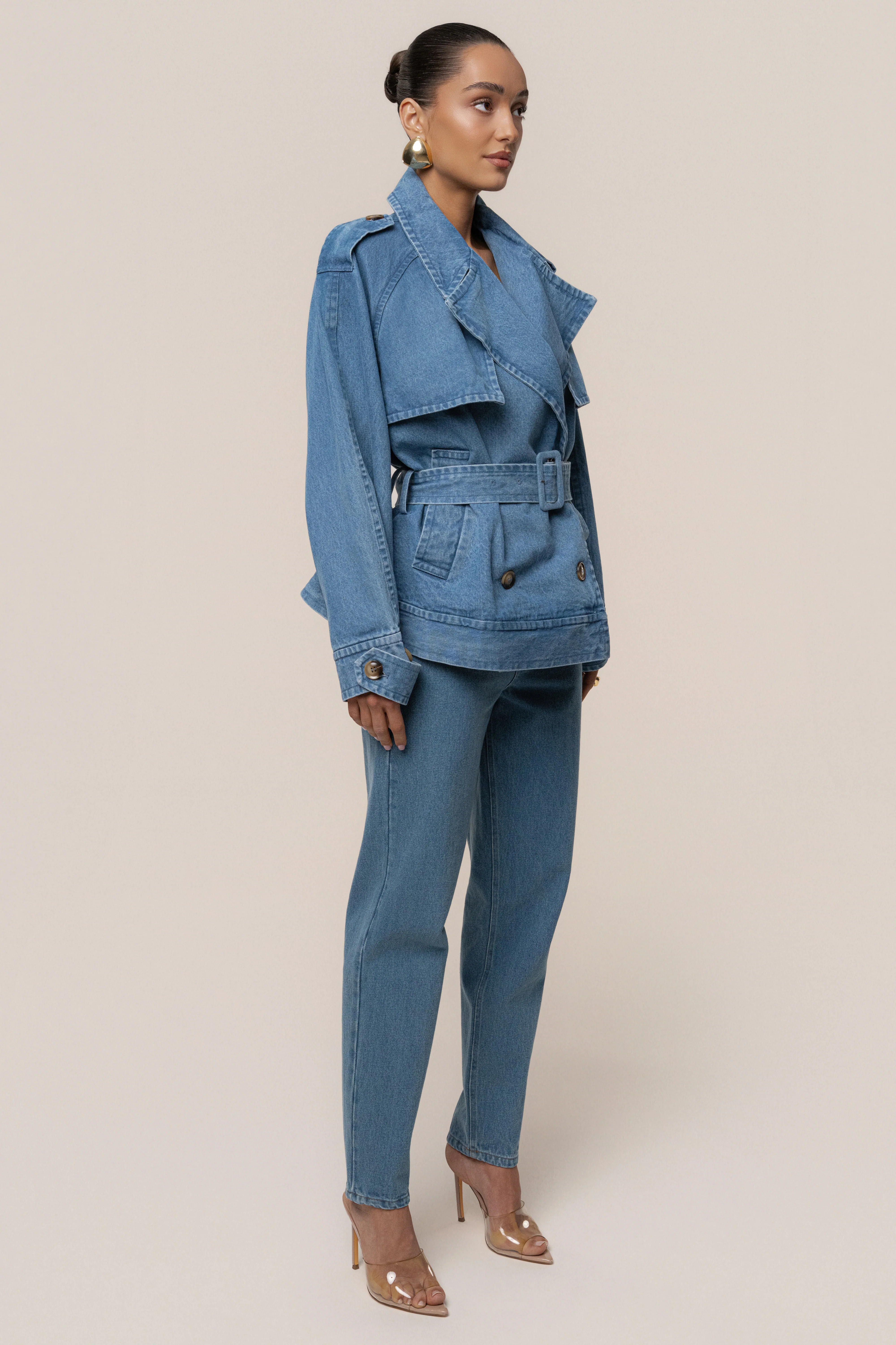 Medium Wash Double Breasted Denim Jacket - Image 6