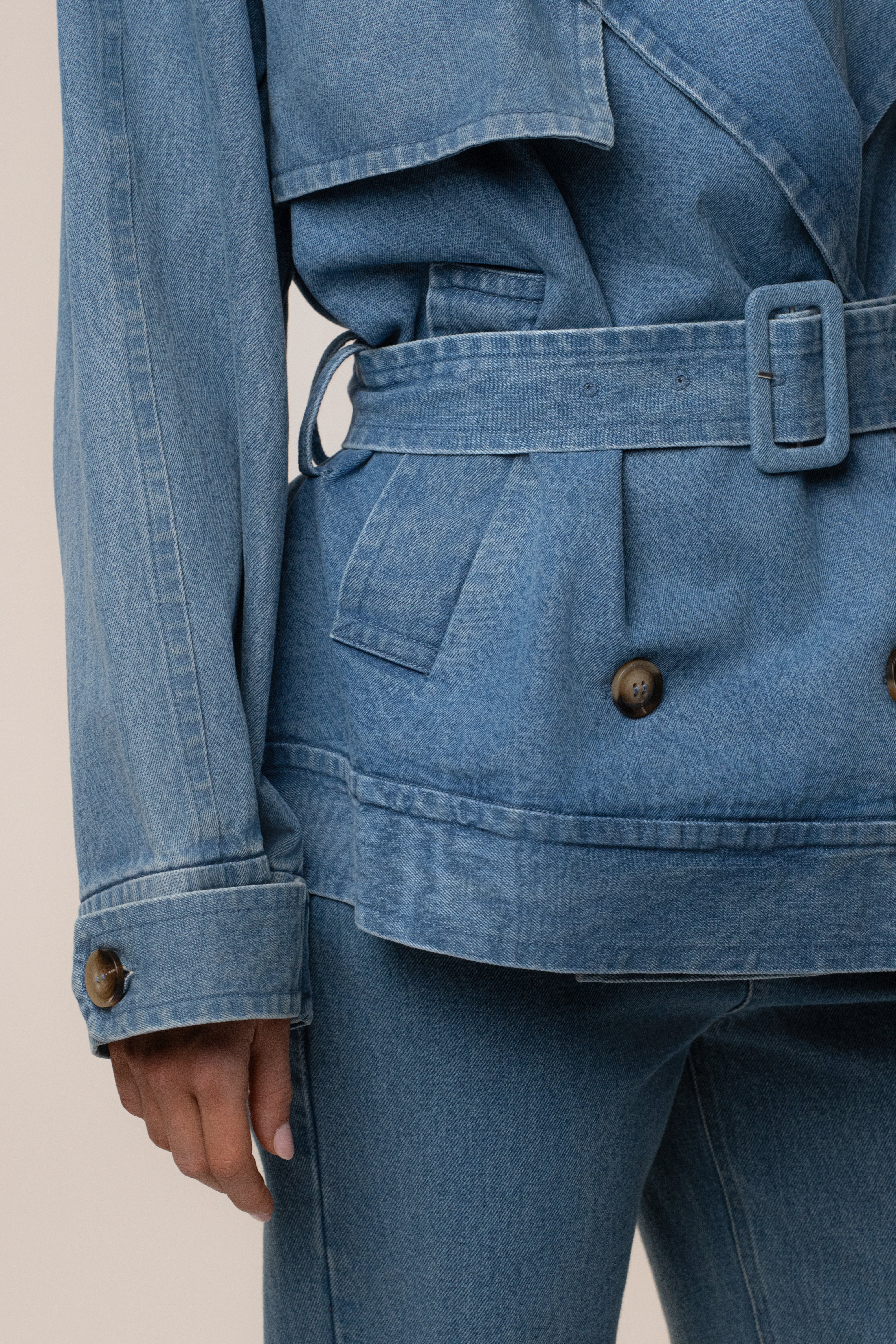 Medium Wash Double Breasted Denim Jacket - Image 8