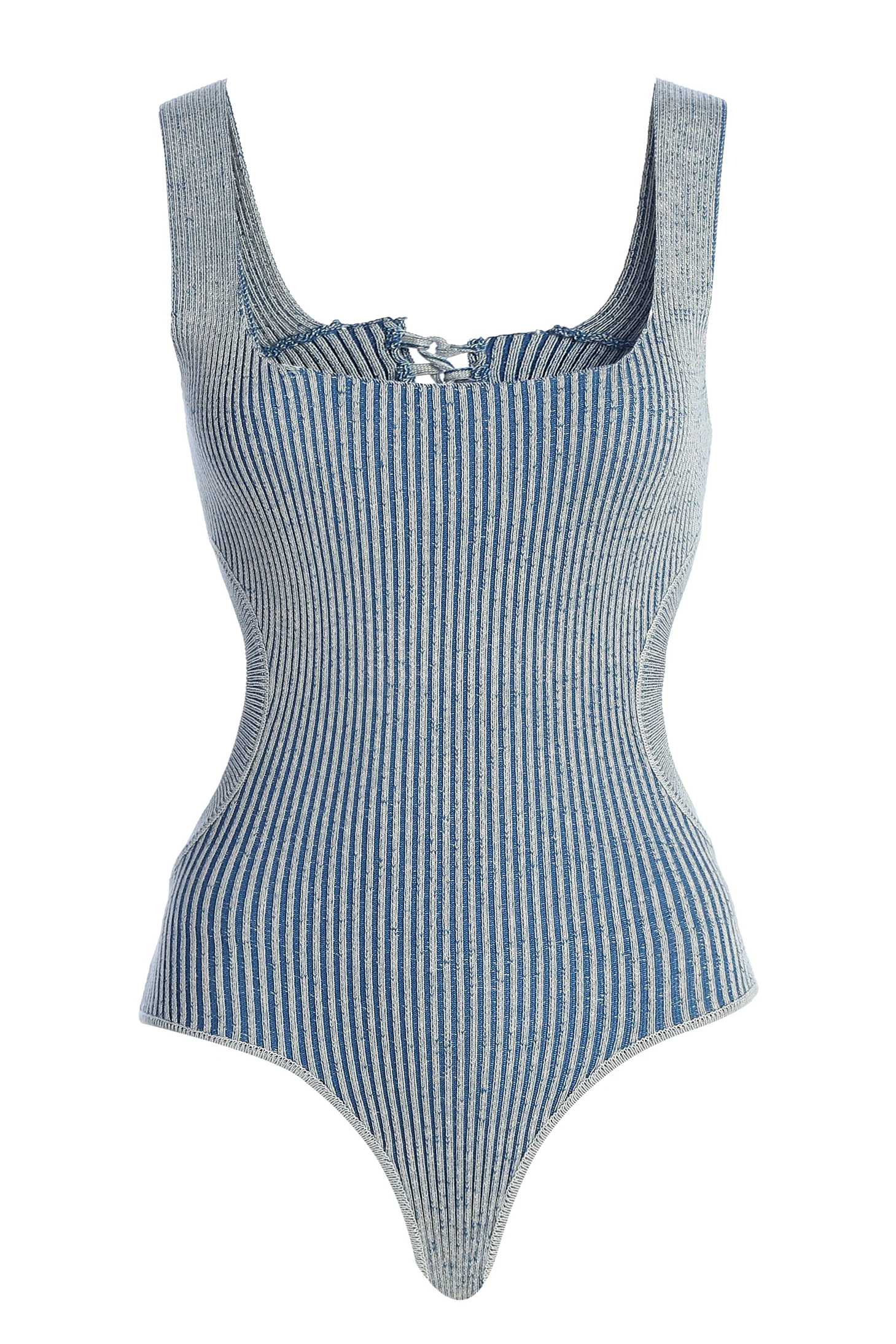Denim/White Deana Ribbed Bodysuit - Image 3