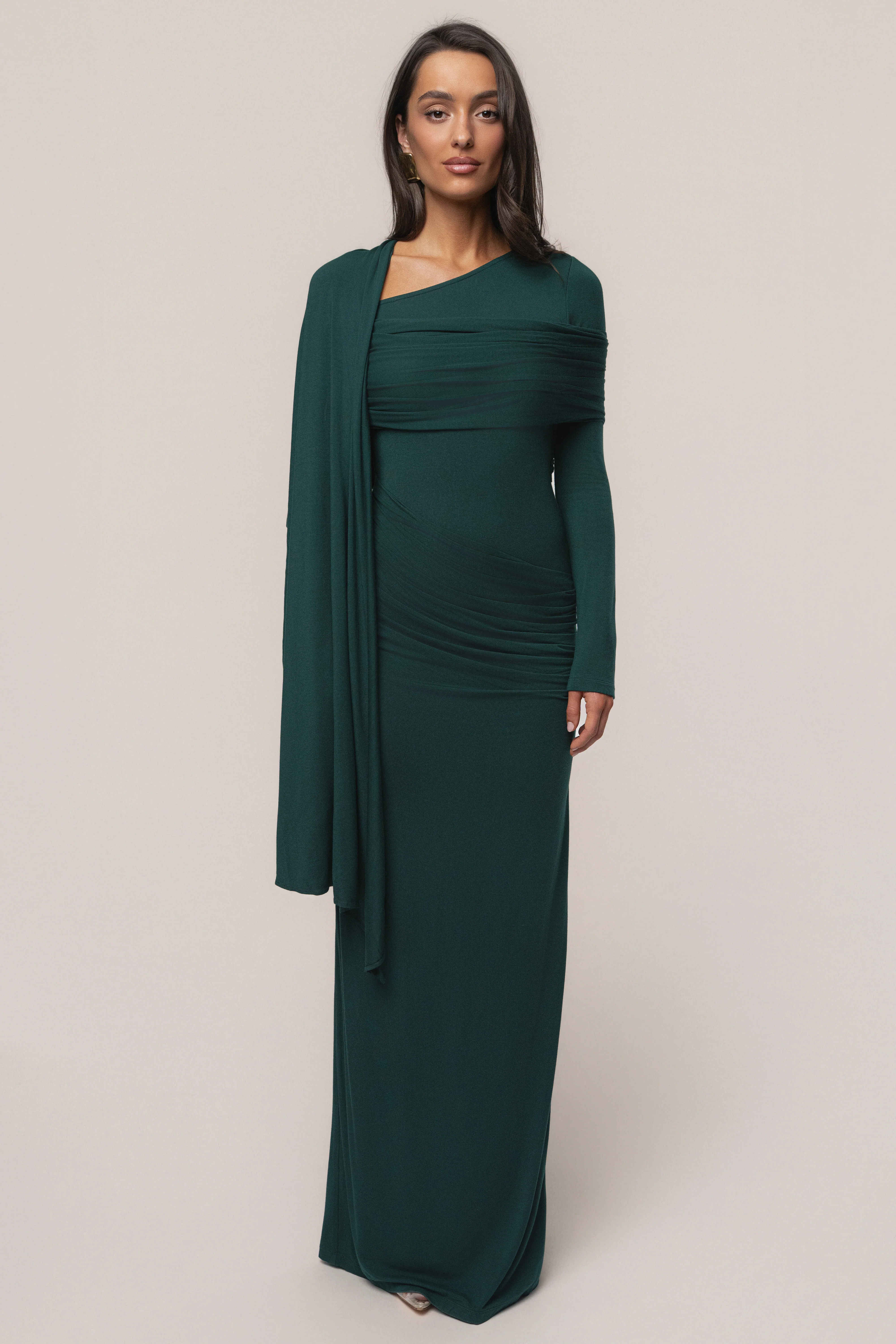 Emerald Glitz Asymmetric Maxi Dress - Image 10