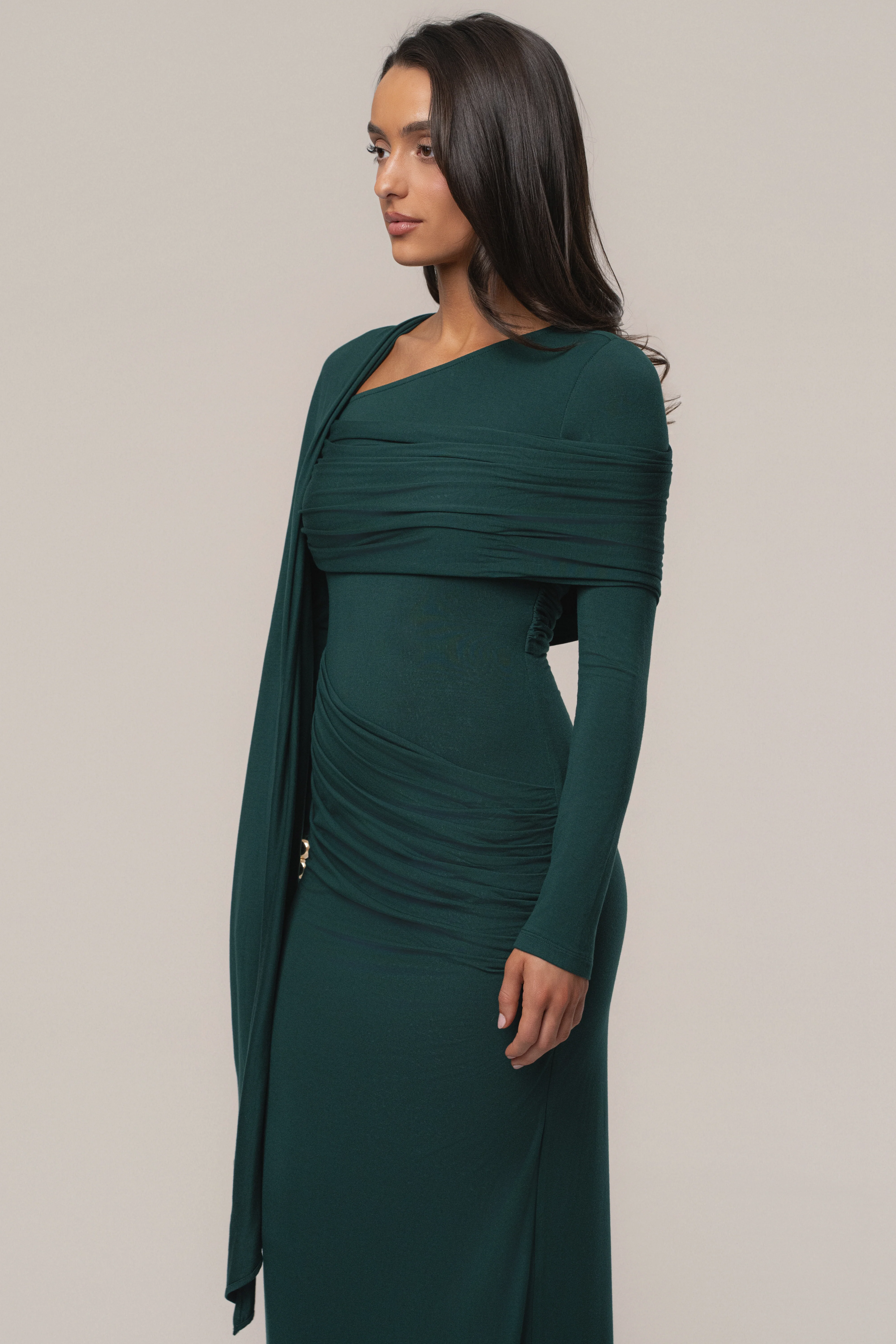 Emerald Glitz Asymmetric Maxi Dress - Image 19