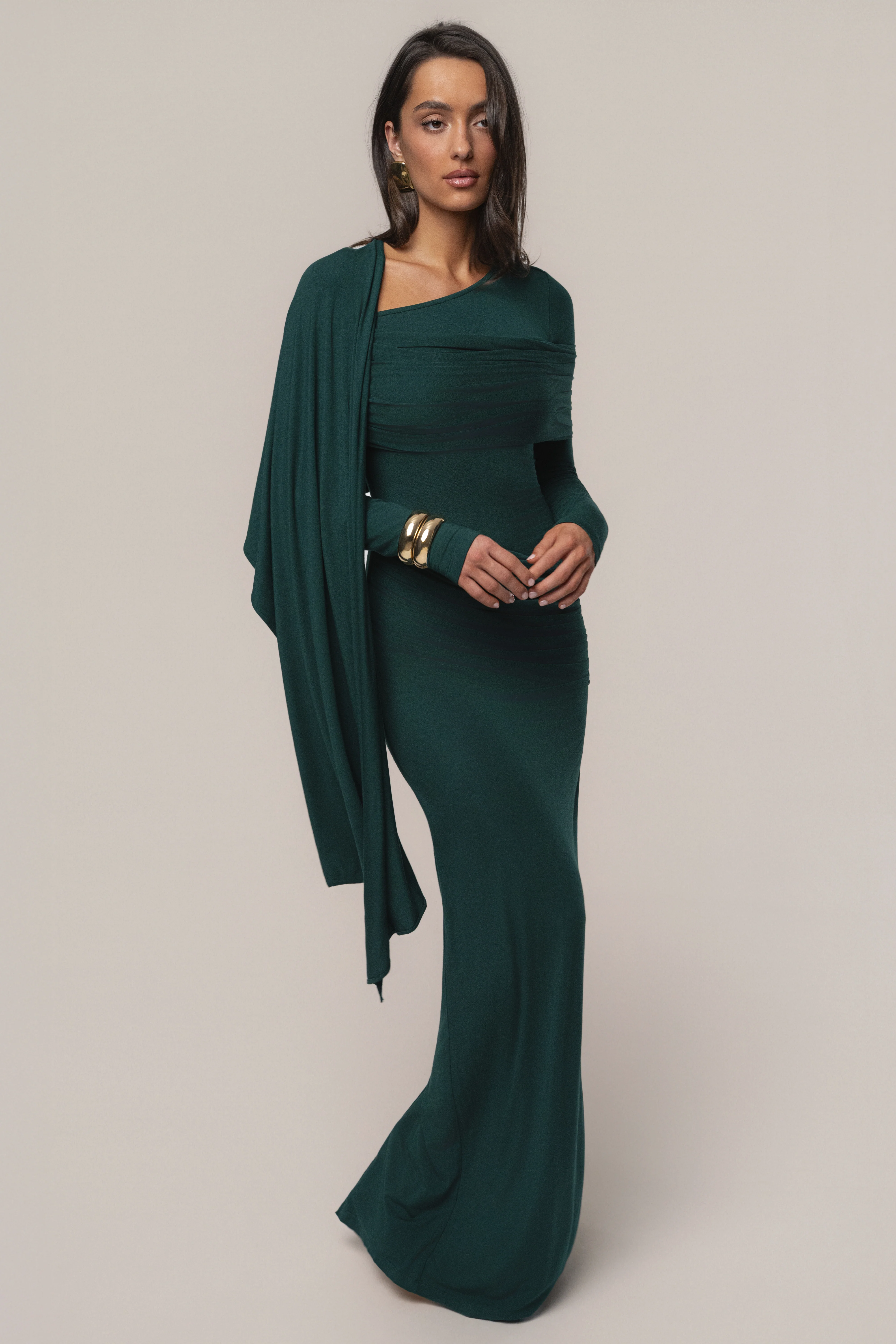 Emerald Glitz Asymmetric Maxi Dress - Image 4