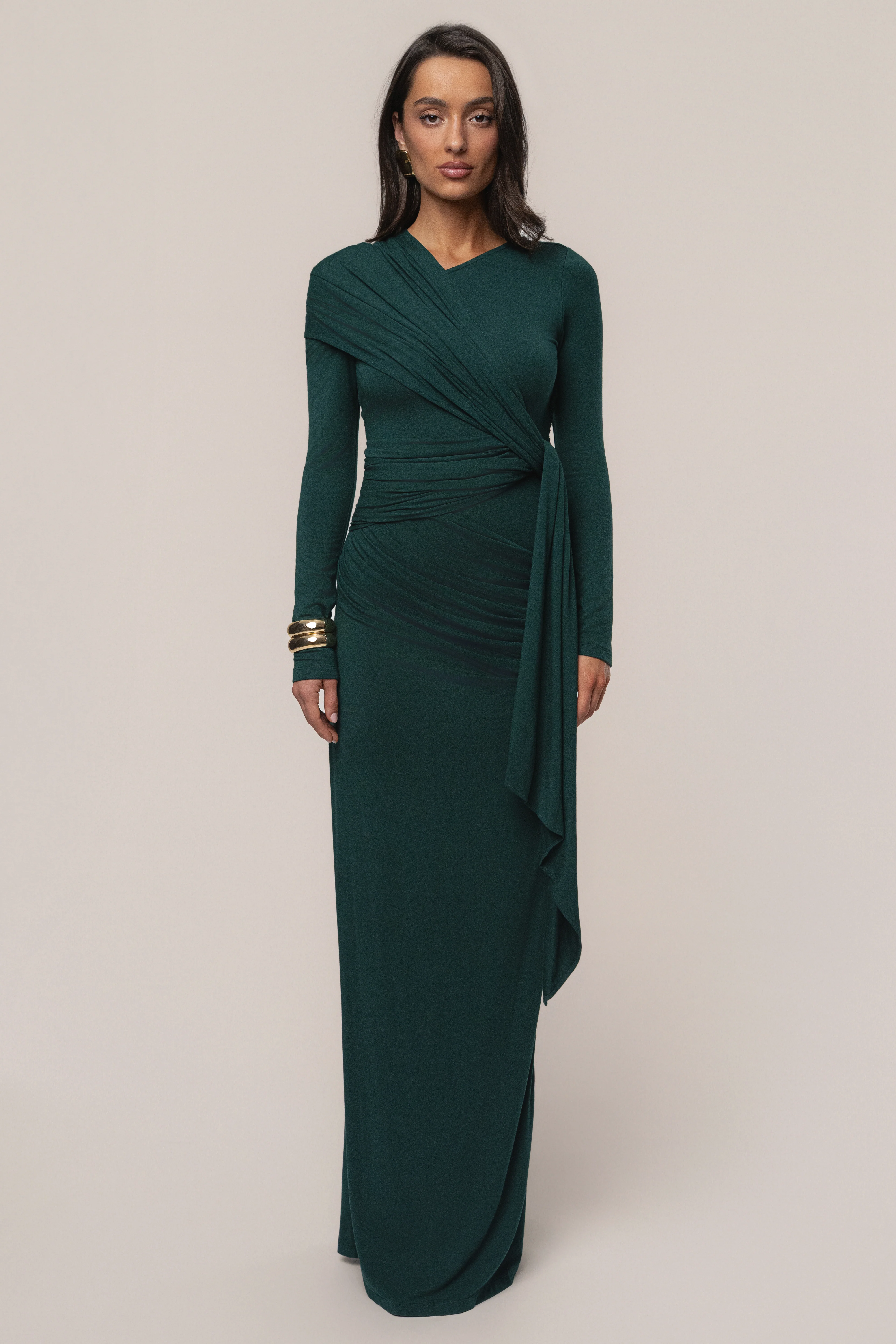 Emerald Glitz Asymmetric Maxi Dress - Image 6