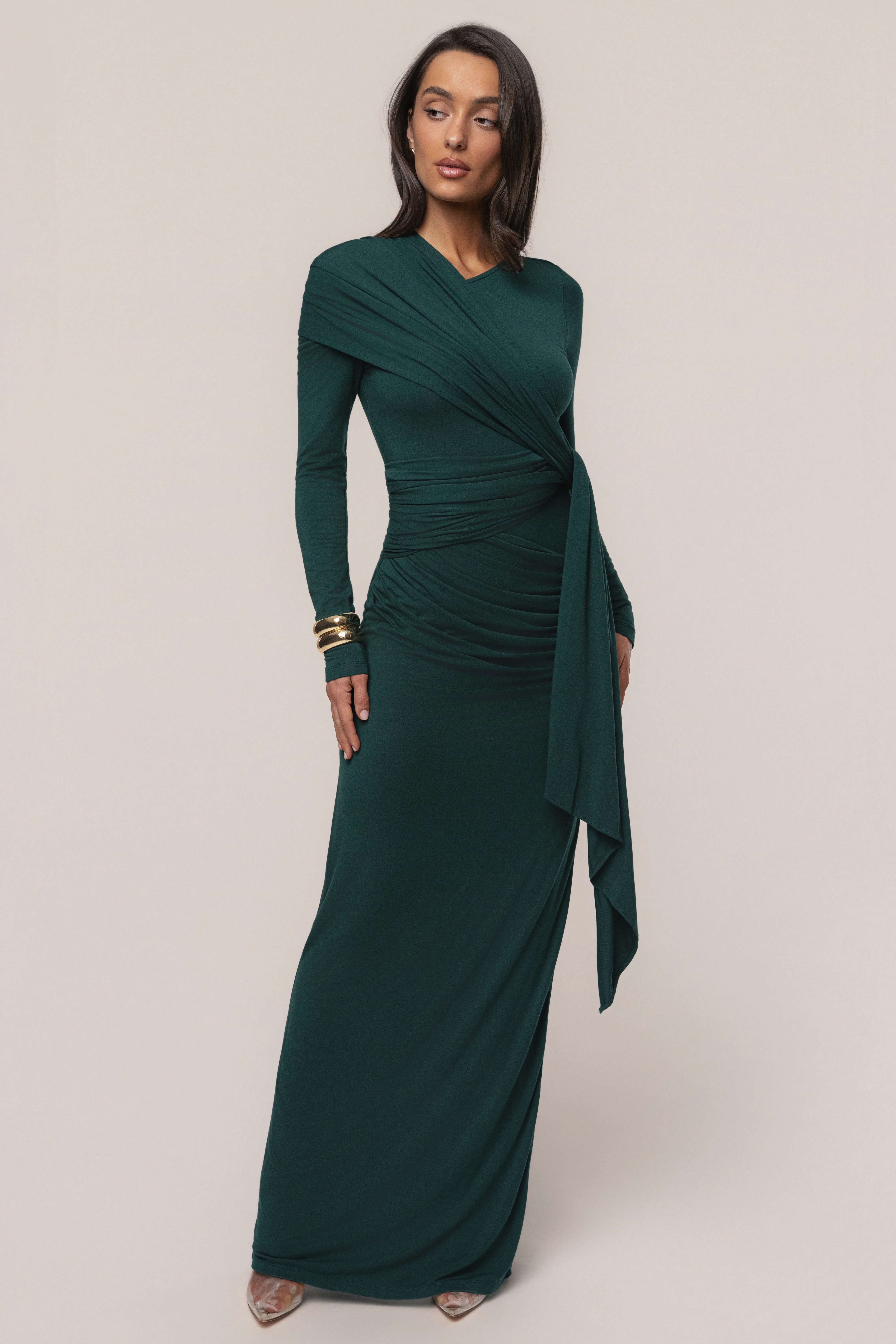 Emerald Glitz Asymmetric Maxi Dress - Image 8