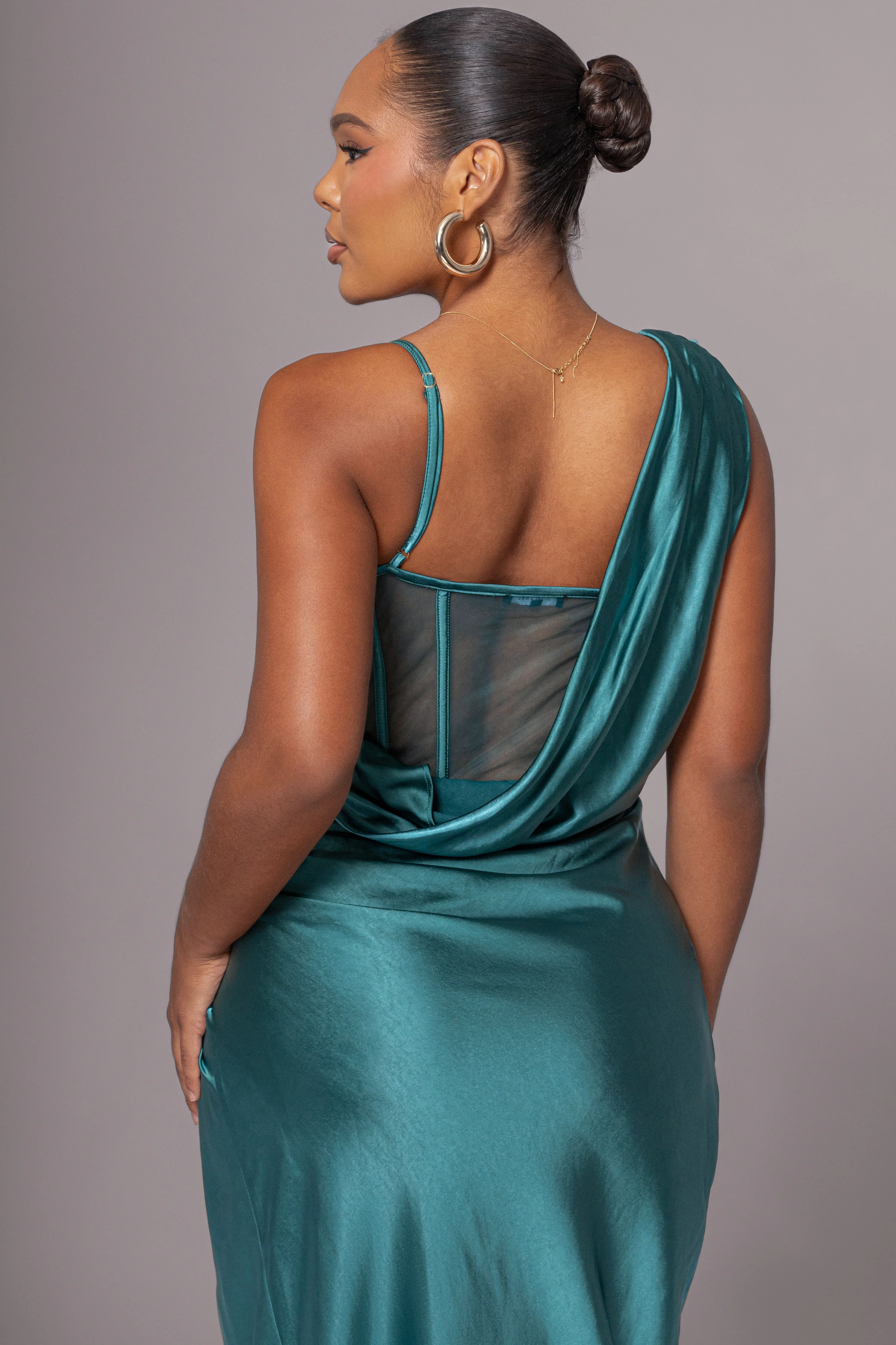 Emerald Green Anastacia Drape Maxi Dress - Image 11