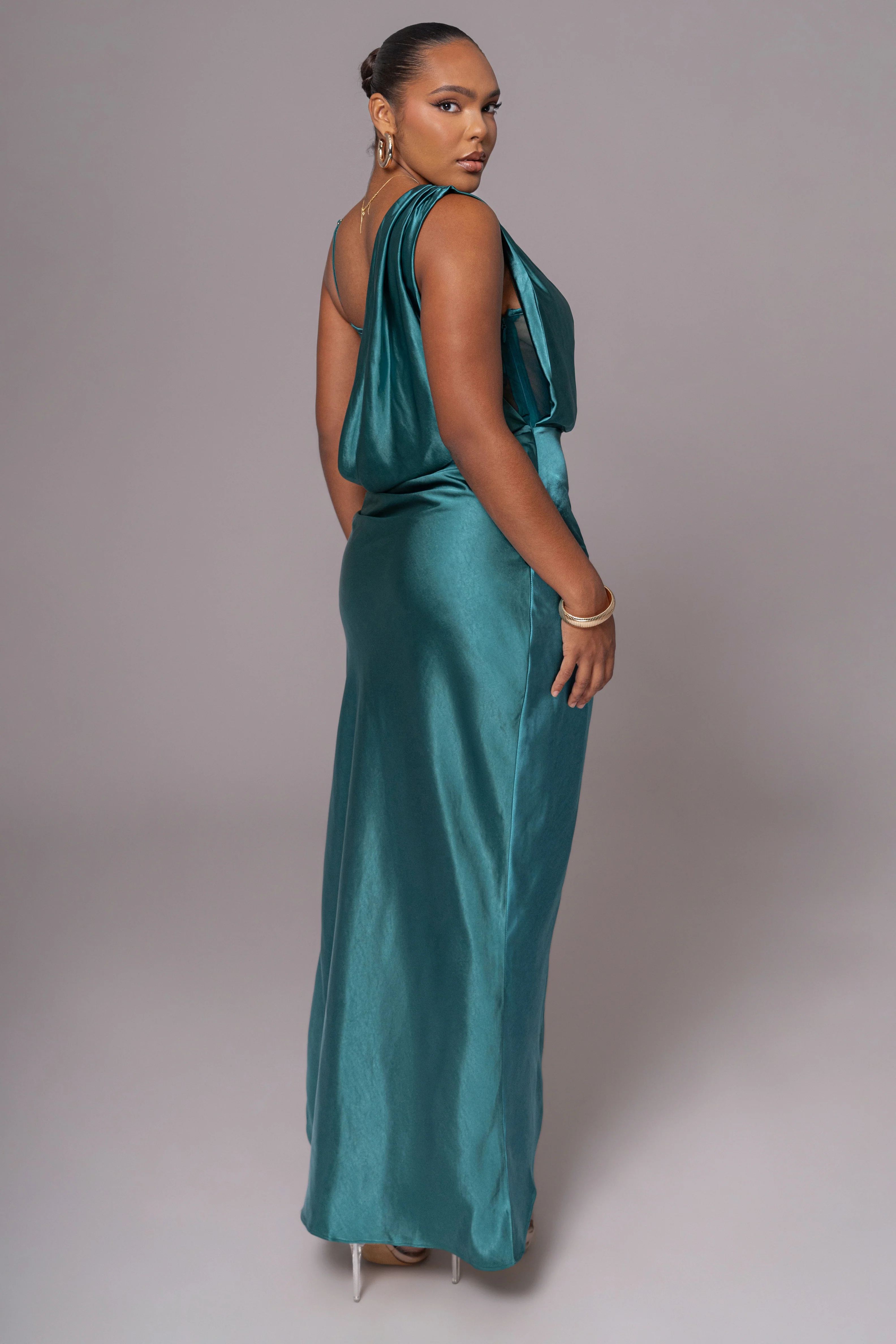 Emerald Green Anastacia Drape Maxi Dress - Image 9