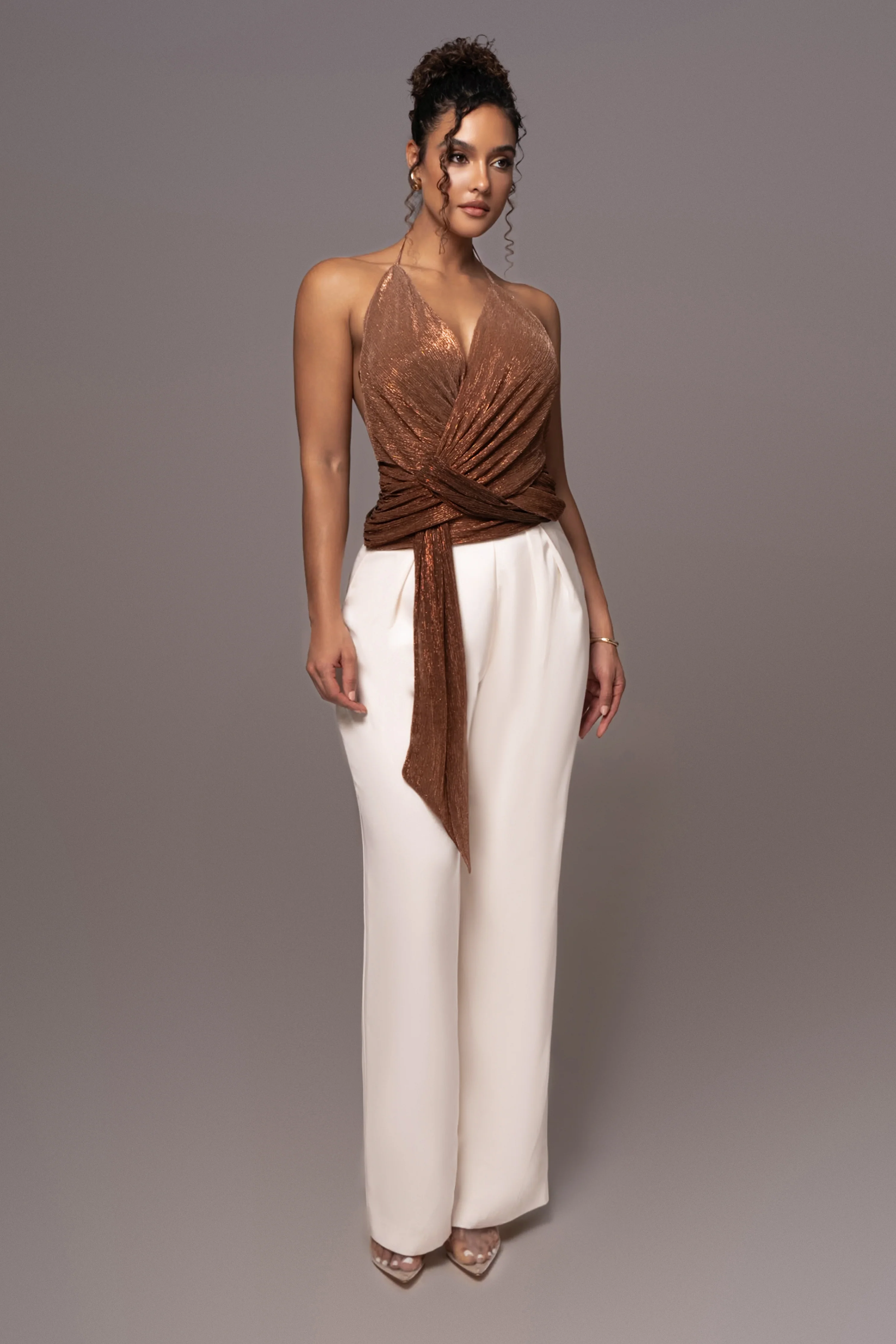 Gold Bliss Halter Drape Top - Image 3