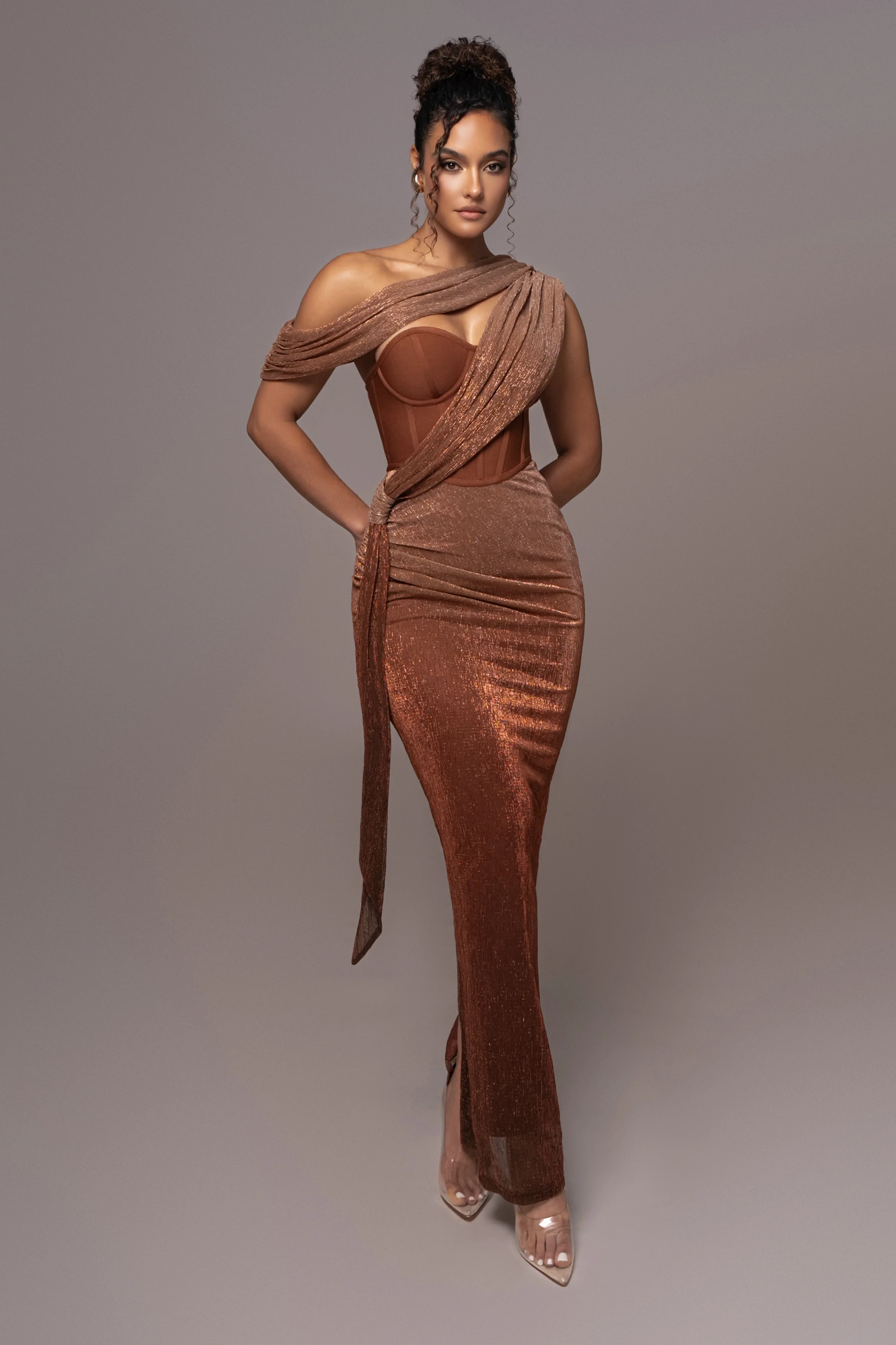 Gold Celestina Draped Maxi Dress - Image 8