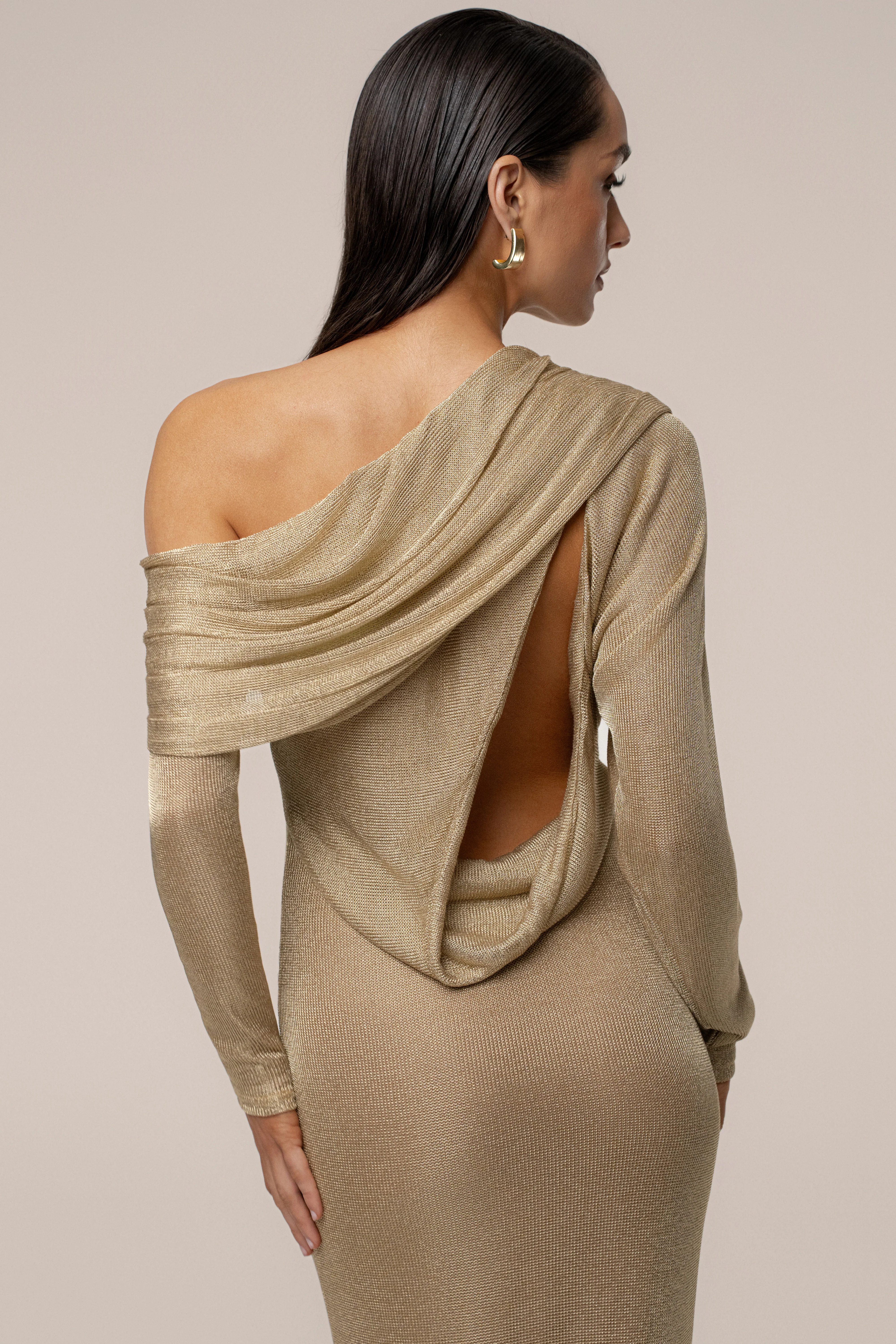Gold Drape And Shine Maxi Dress - Image 11