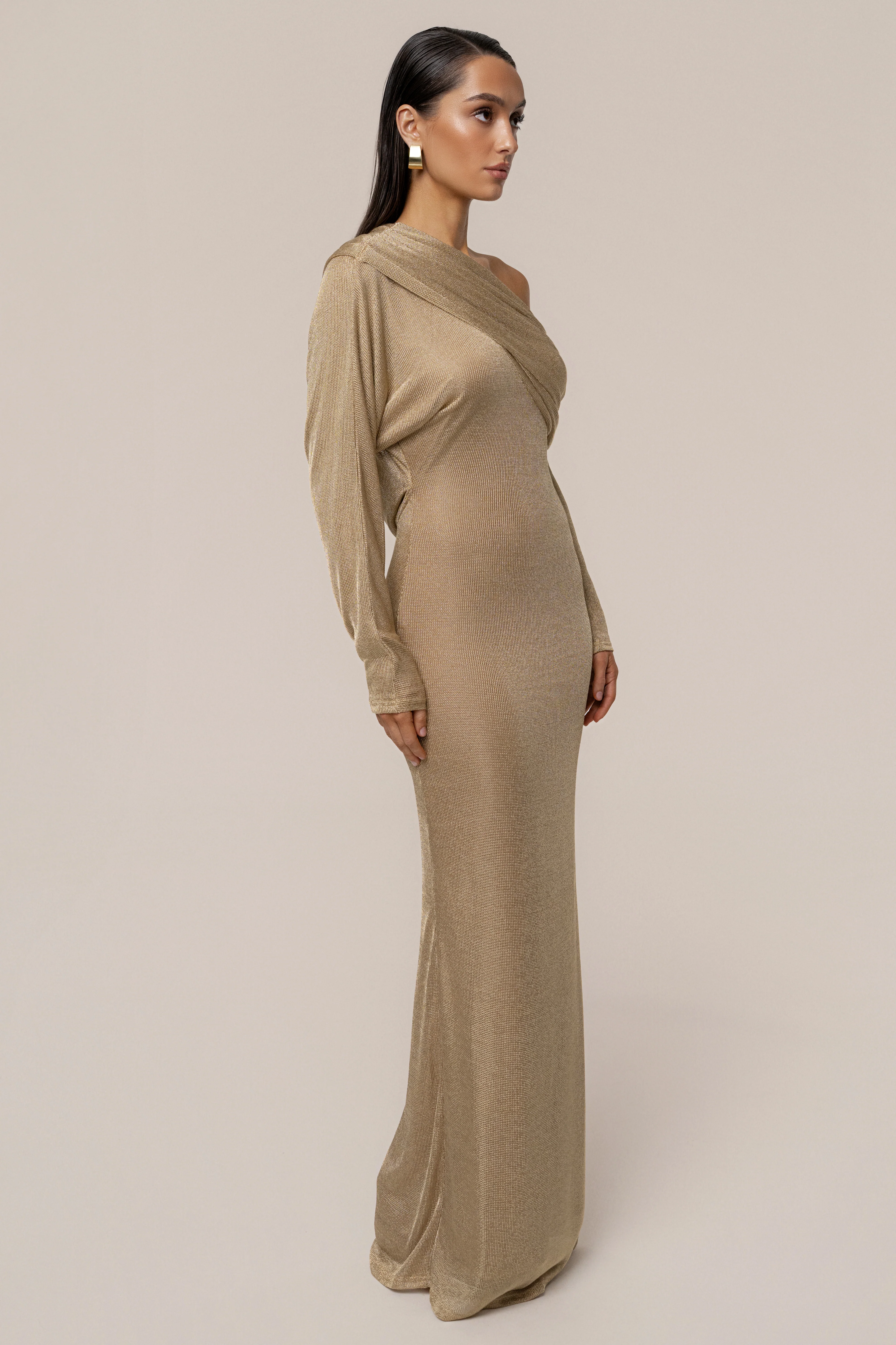 Gold Drape And Shine Maxi Dress - Image 9