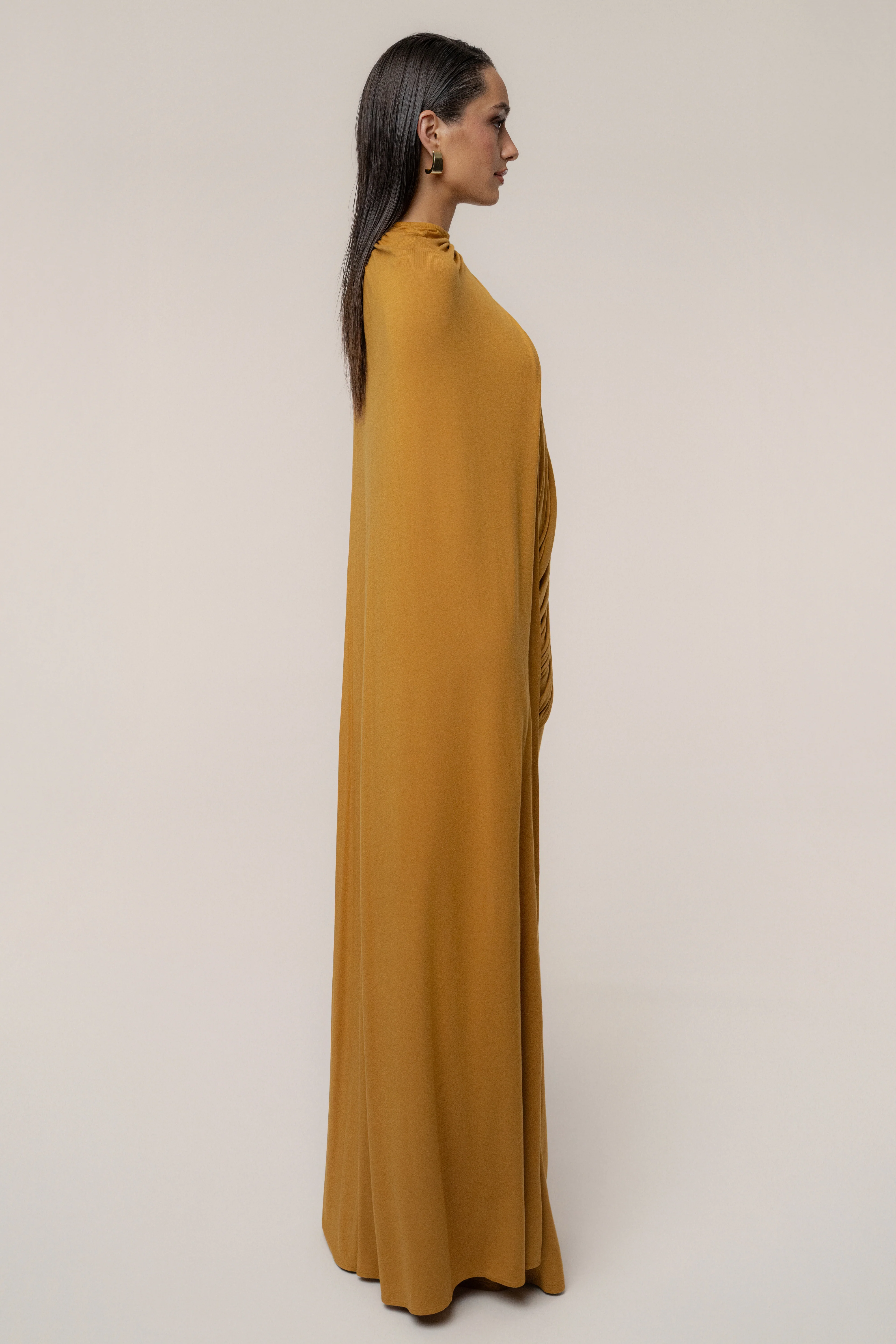 Gold Draped Elegance Cape Dress - Image 10