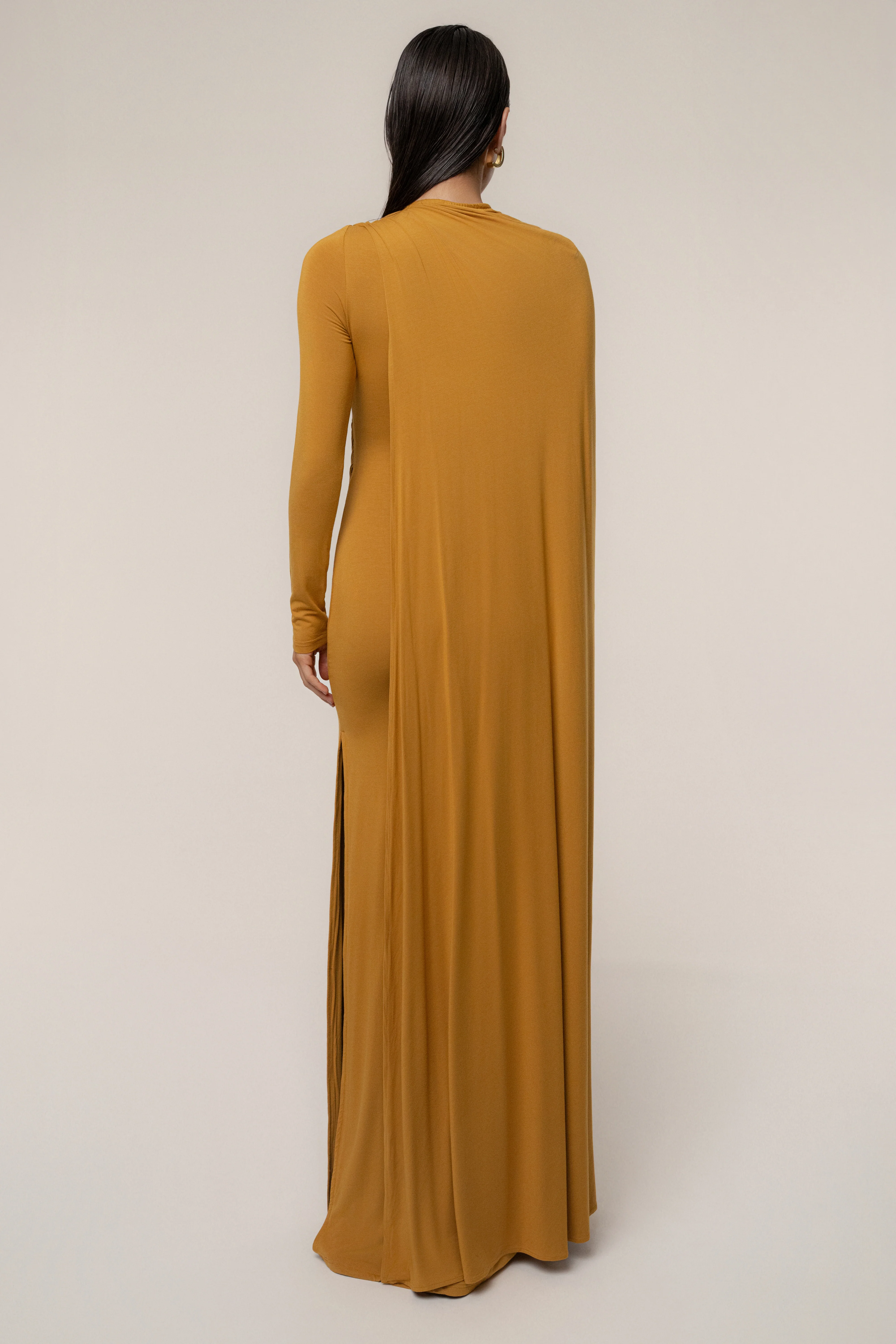 Gold Draped Elegance Cape Dress - Image 11