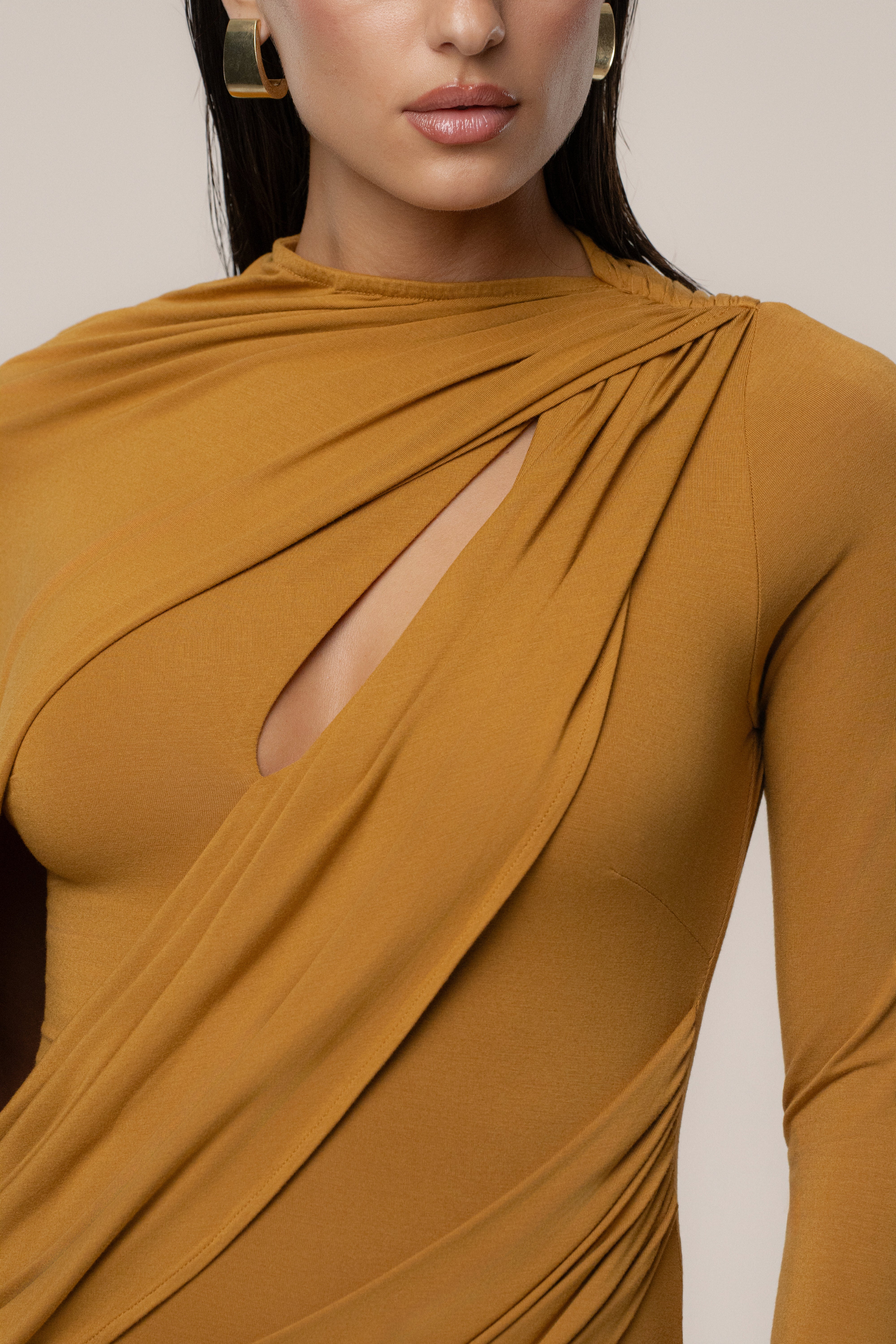 Gold Draped Elegance Cape Dress - Image 5