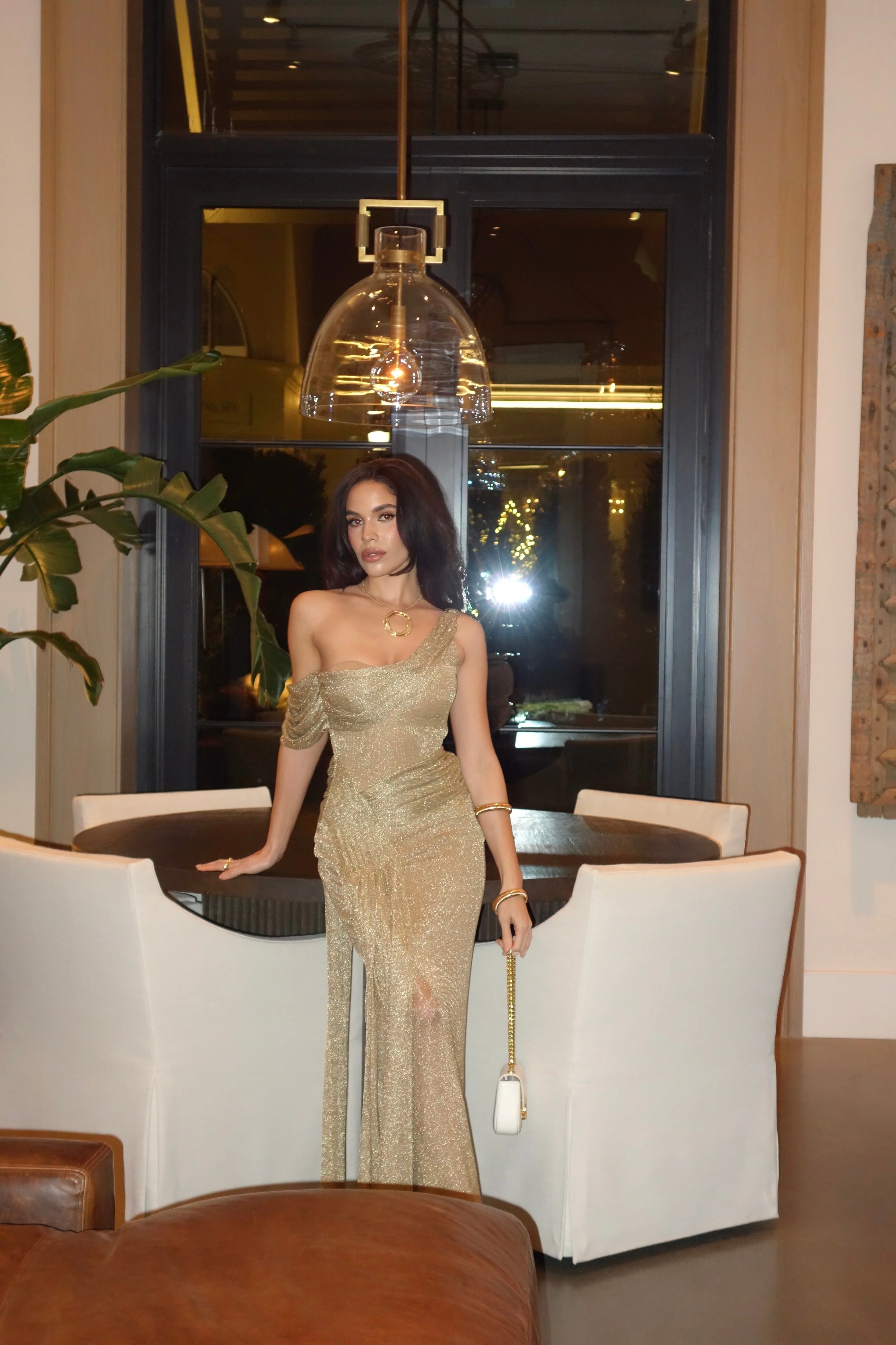 Gold Draped Metallic Maxi Dress - Image 6
