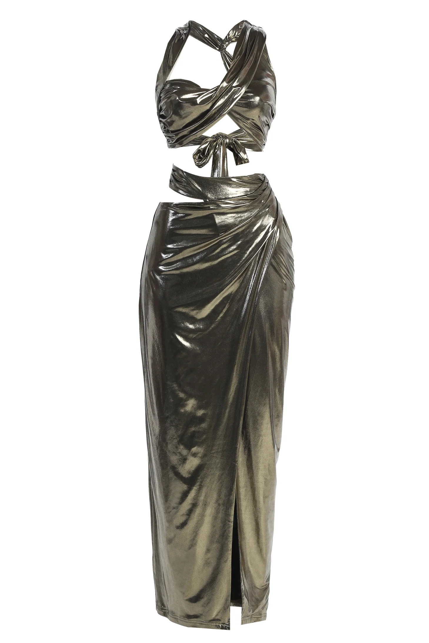 Gold METALLIC NEW AGE TWO PIECE SKIRT SET - Image 2