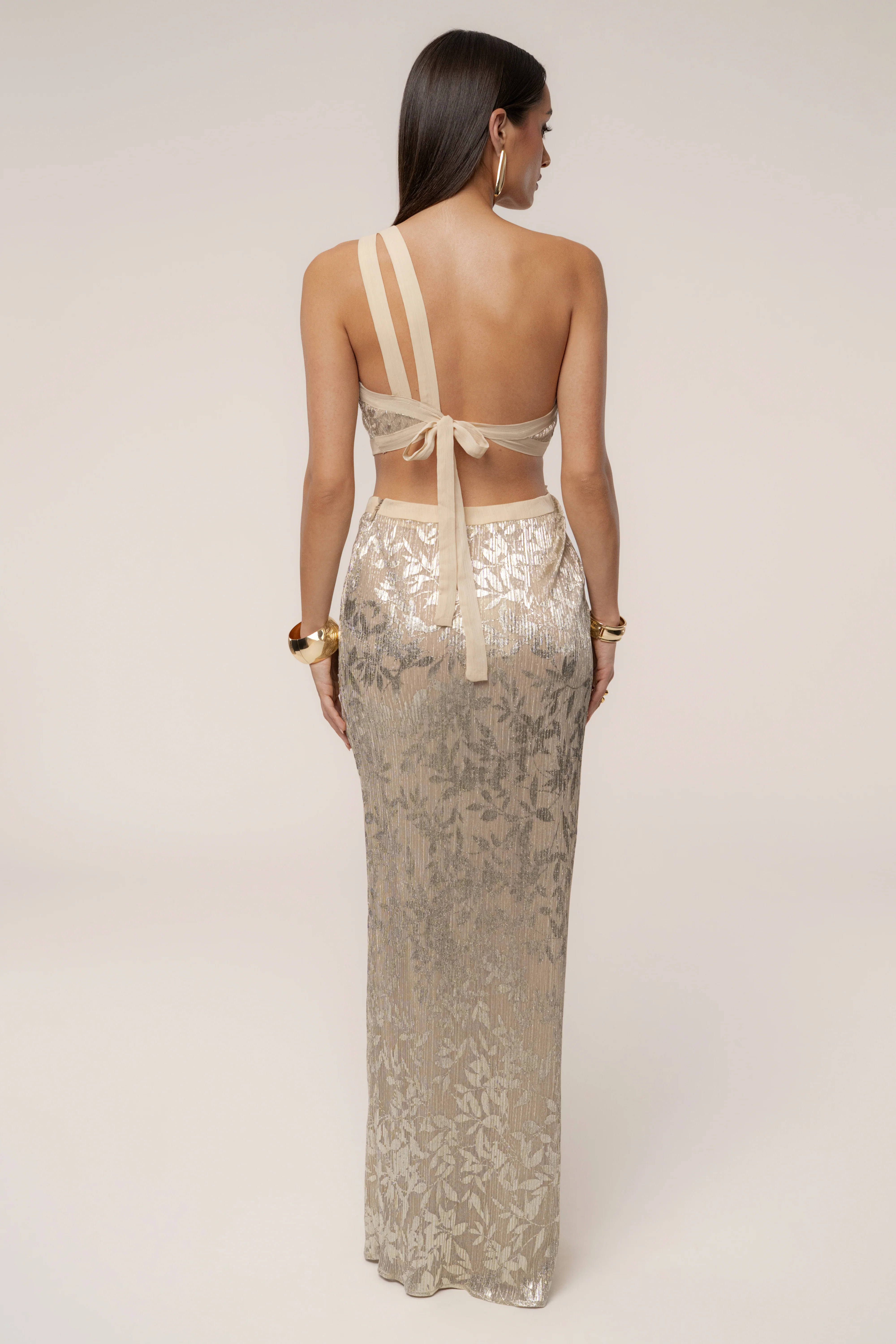 Gold One Shoulder Keyhole Dress - Image 10