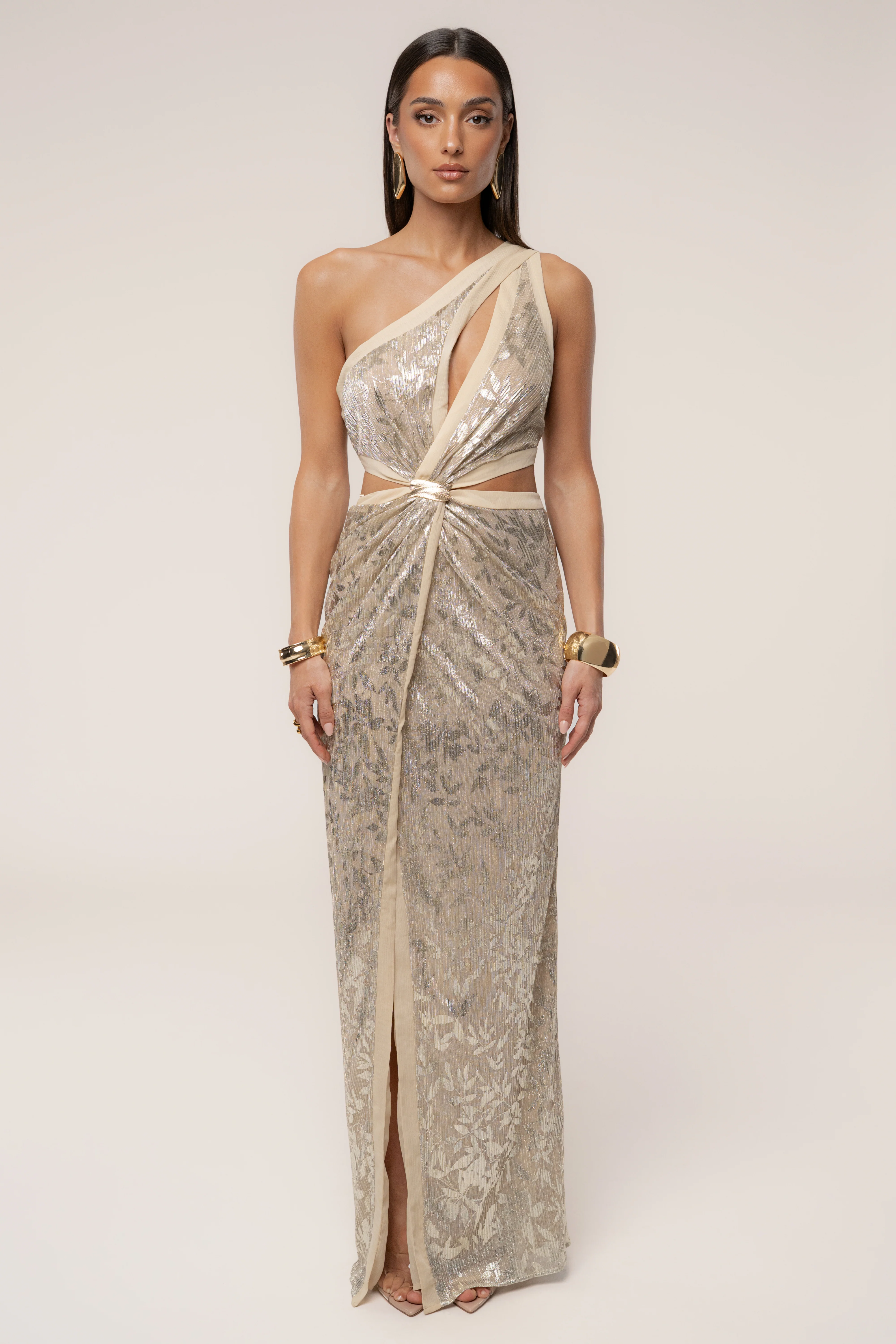 Gold One Shoulder Keyhole Dress - Image 5