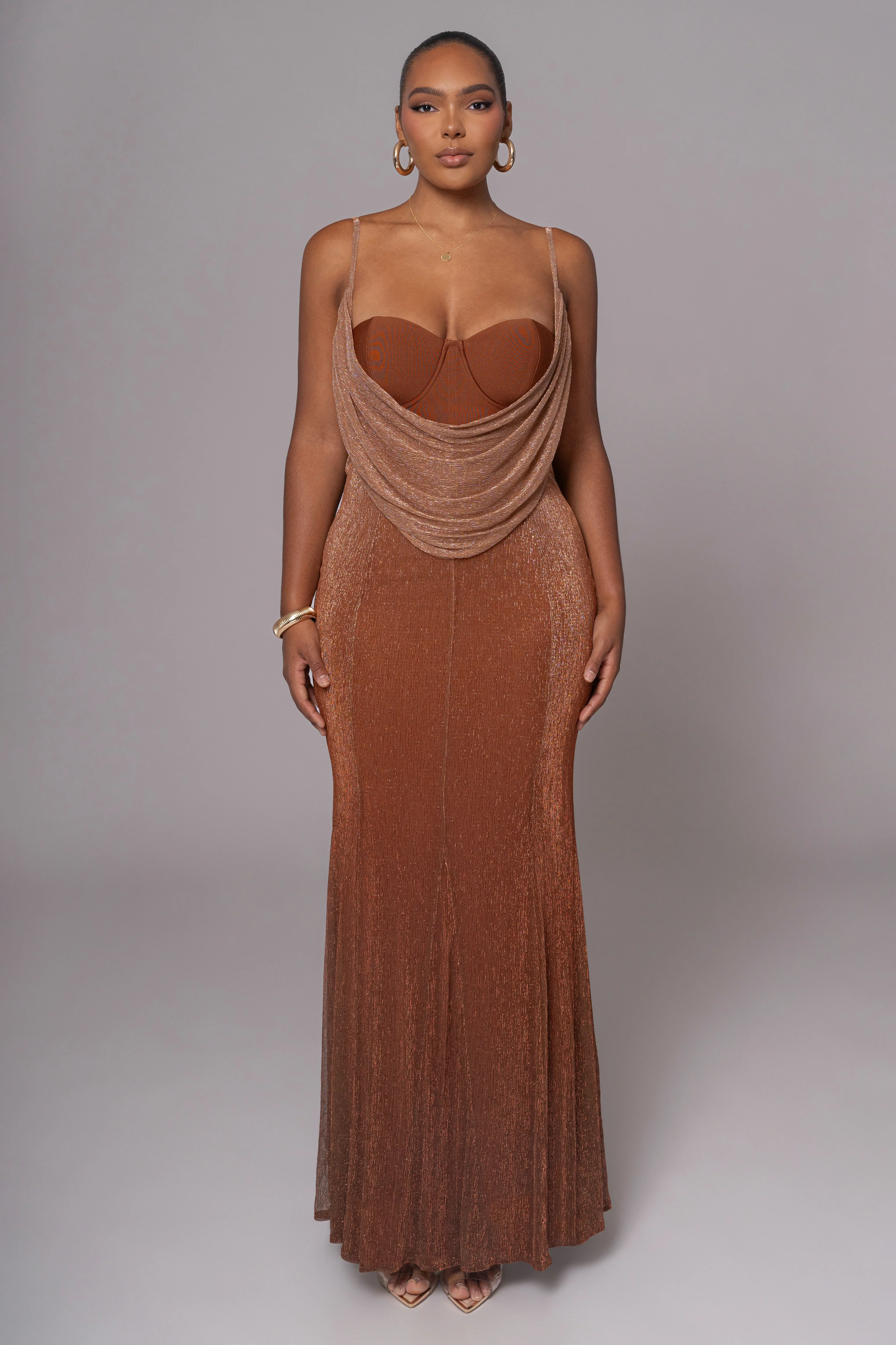 Gold Shimmery Nights Maxi Dress - Image 3