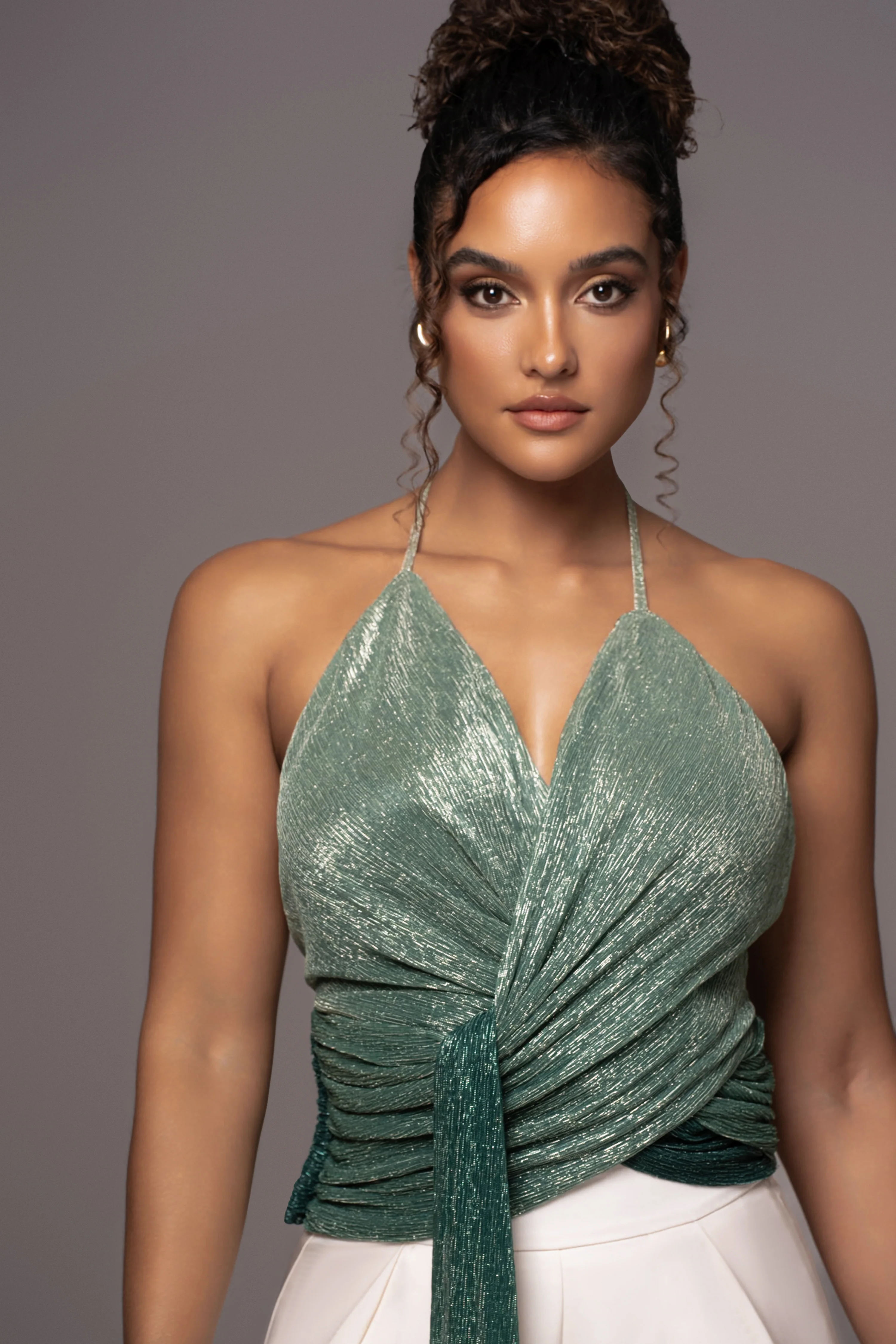 Green Bliss Halter Drape Top