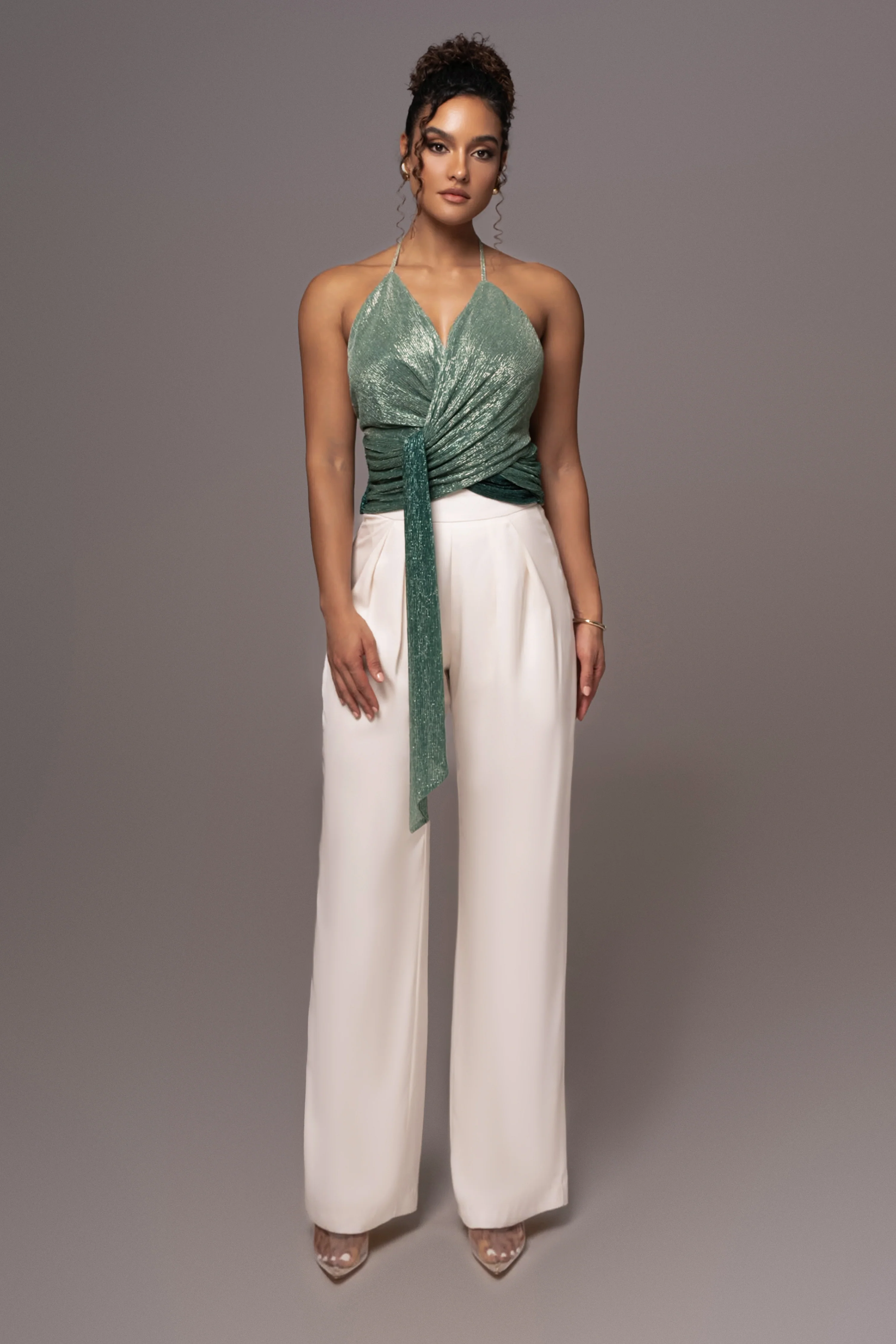 Green Bliss Halter Drape Top - Image 2