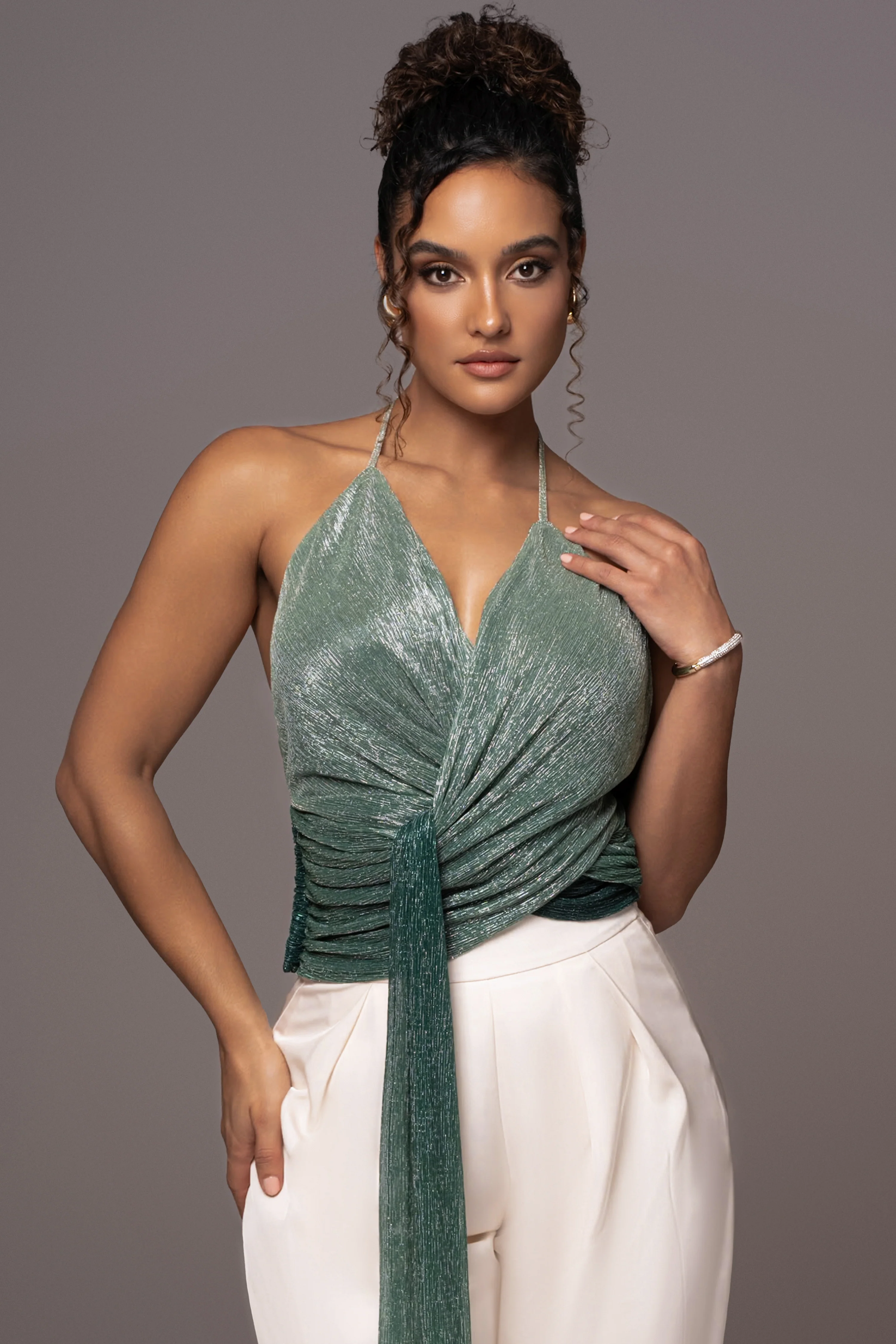 Green Bliss Halter Drape Top - Image 3