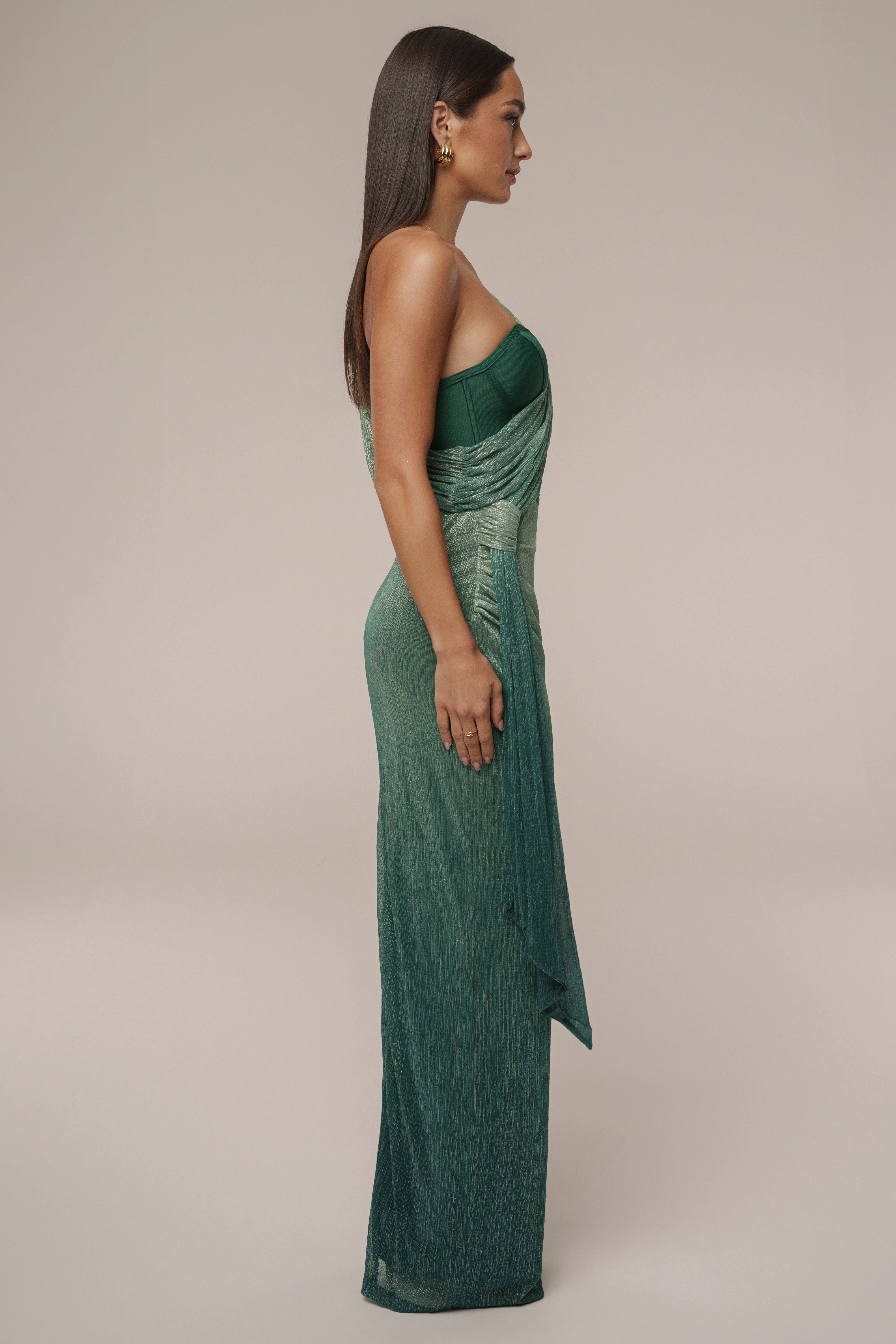 Green Celestina Draped Maxi Dress - Image 12