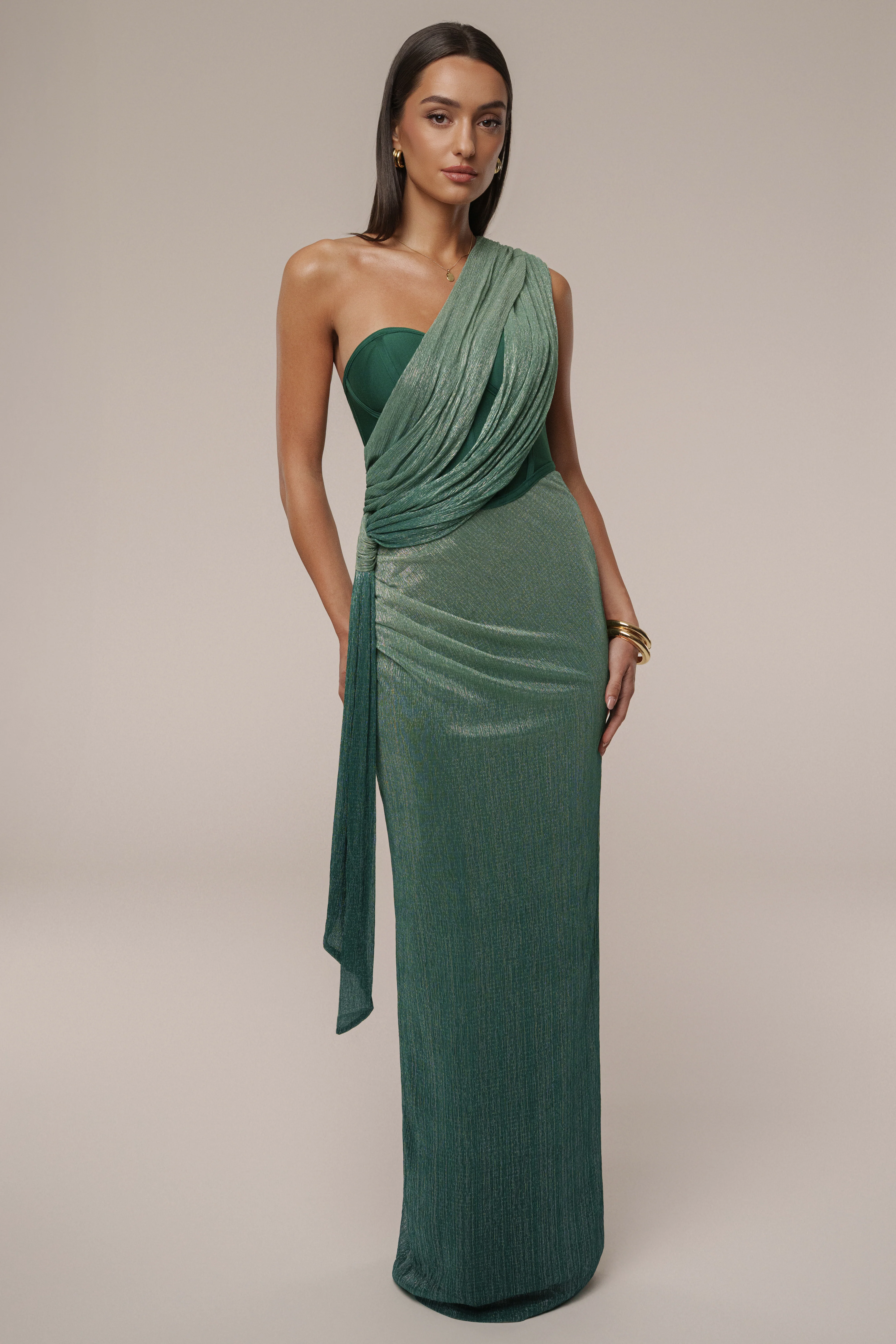 Green Celestina Draped Maxi Dress - Image 15