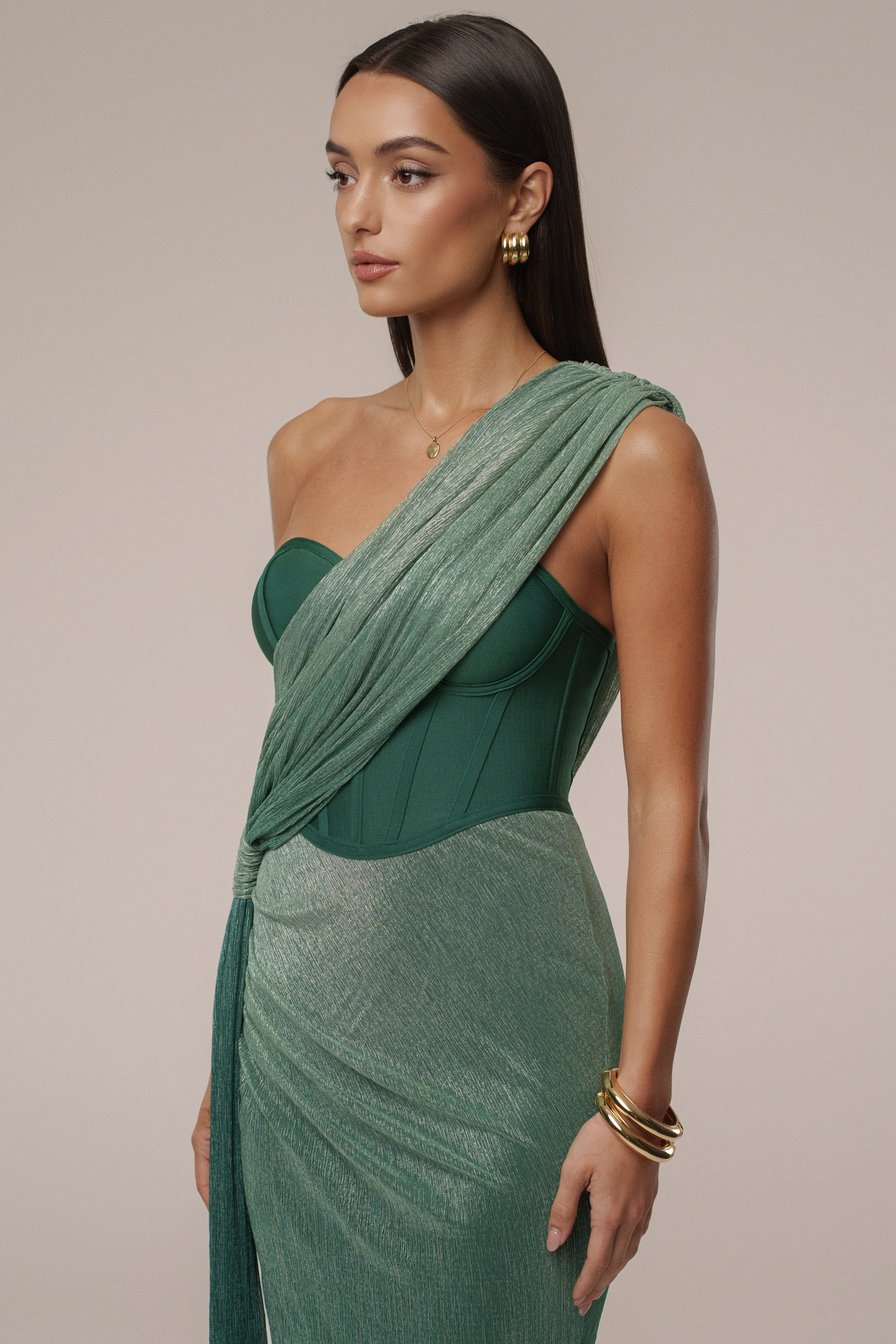 Green Celestina Draped Maxi Dress - Image 9