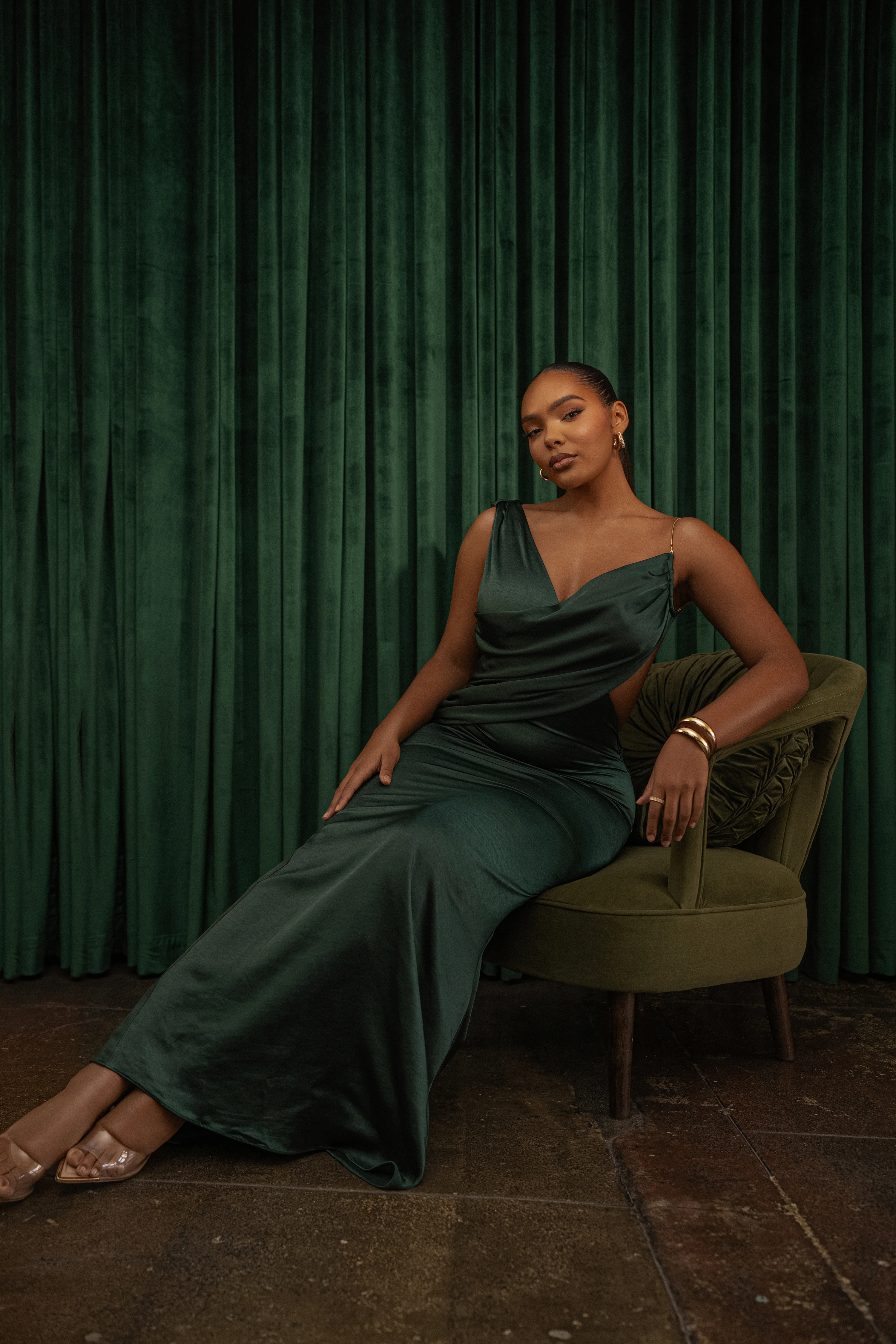 Green Satin Belle Maxi Dress - Image 9