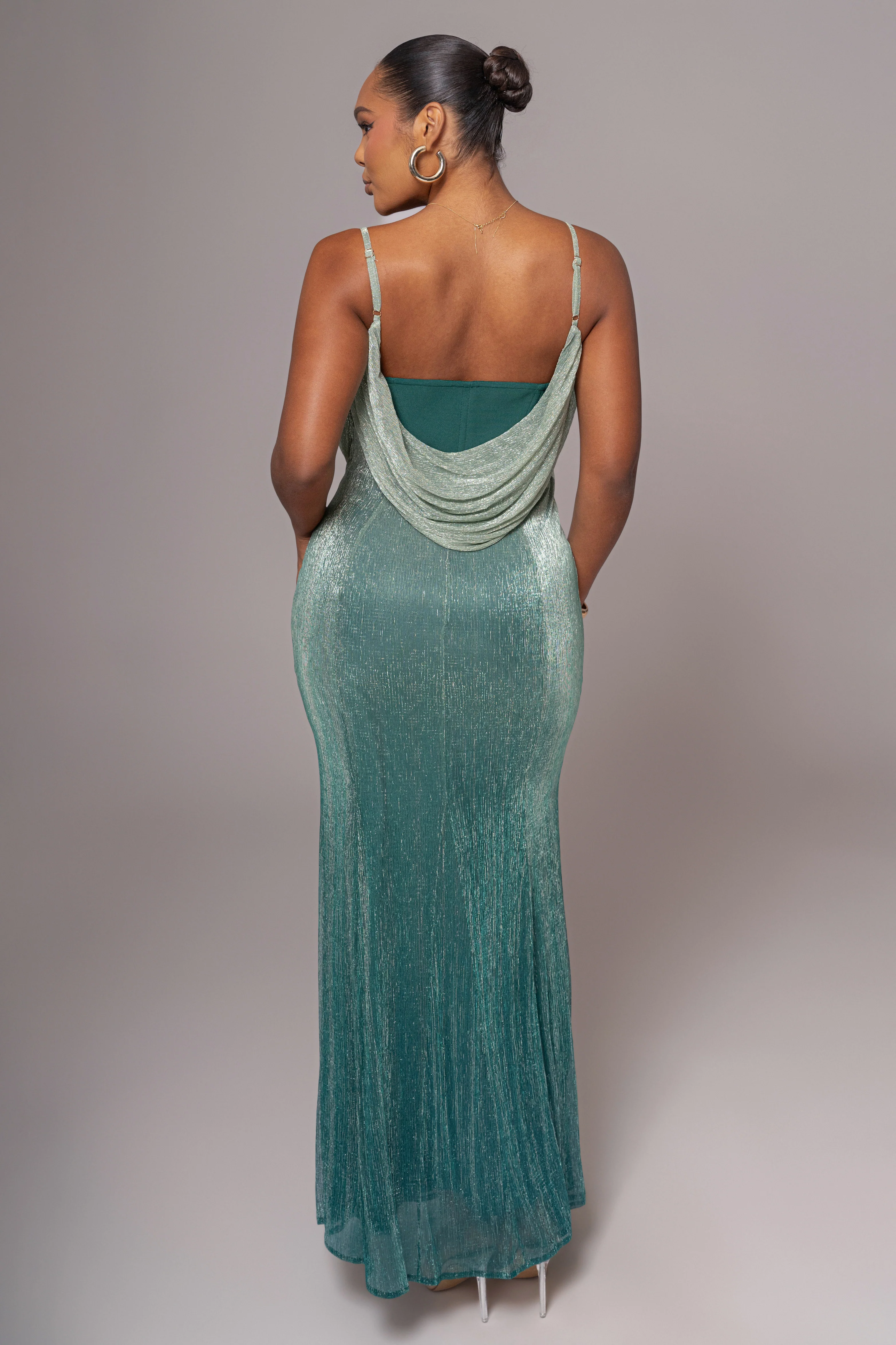 Green Shimmery Nights Maxi Dress - Image 14
