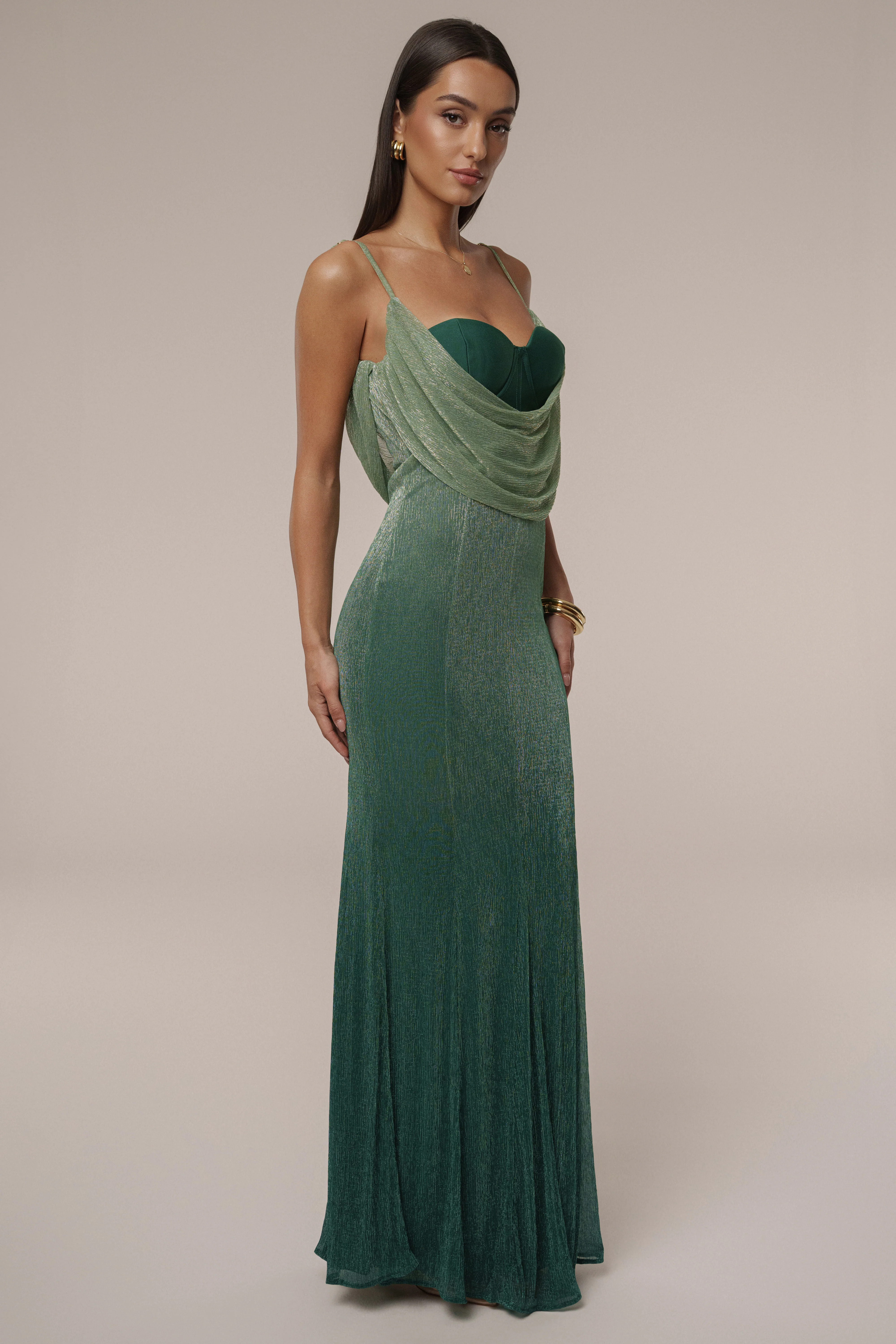 Green Shimmery Nights Maxi Dress - Image 9