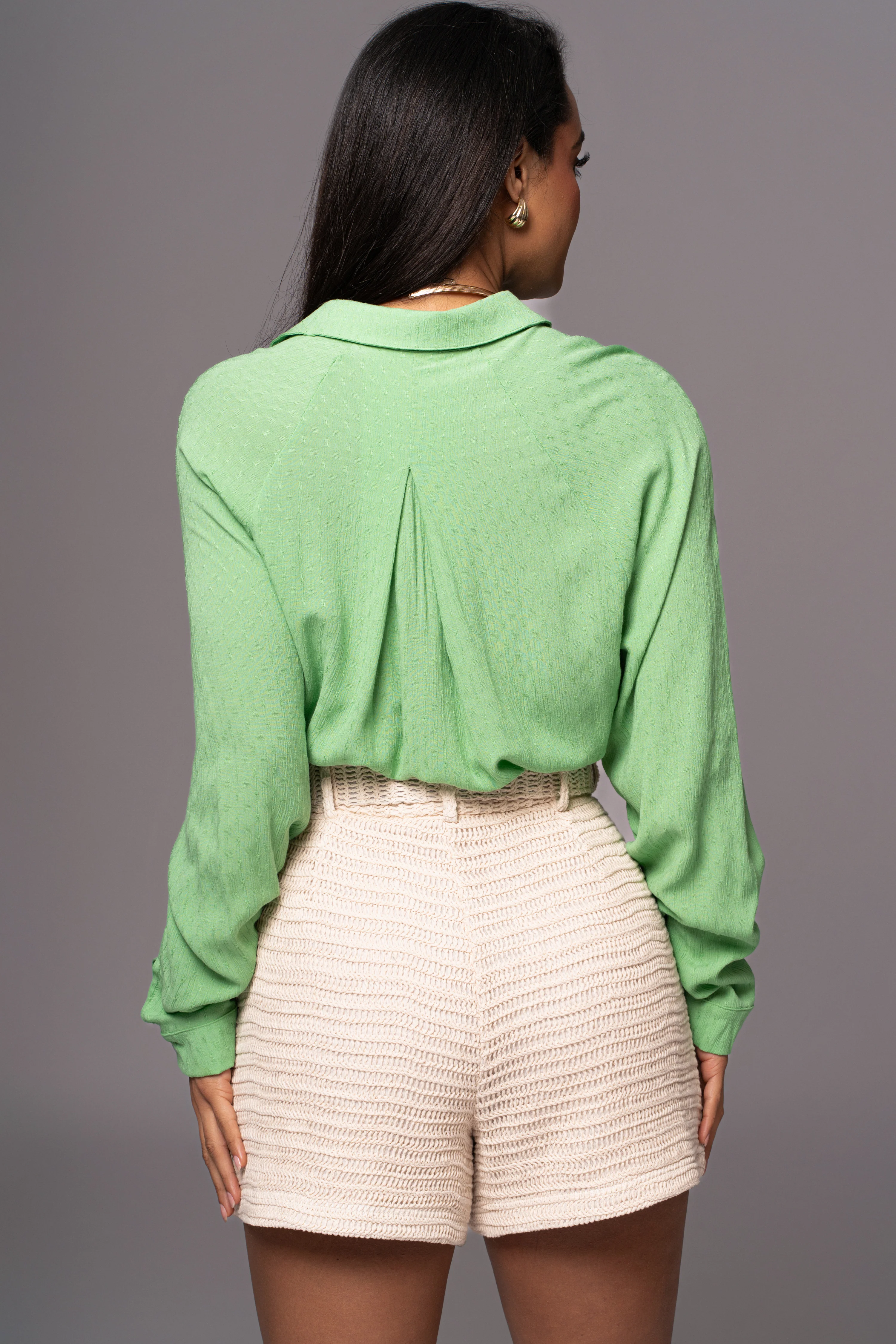 Green Slip My Mind Tie Front Top - Image 11