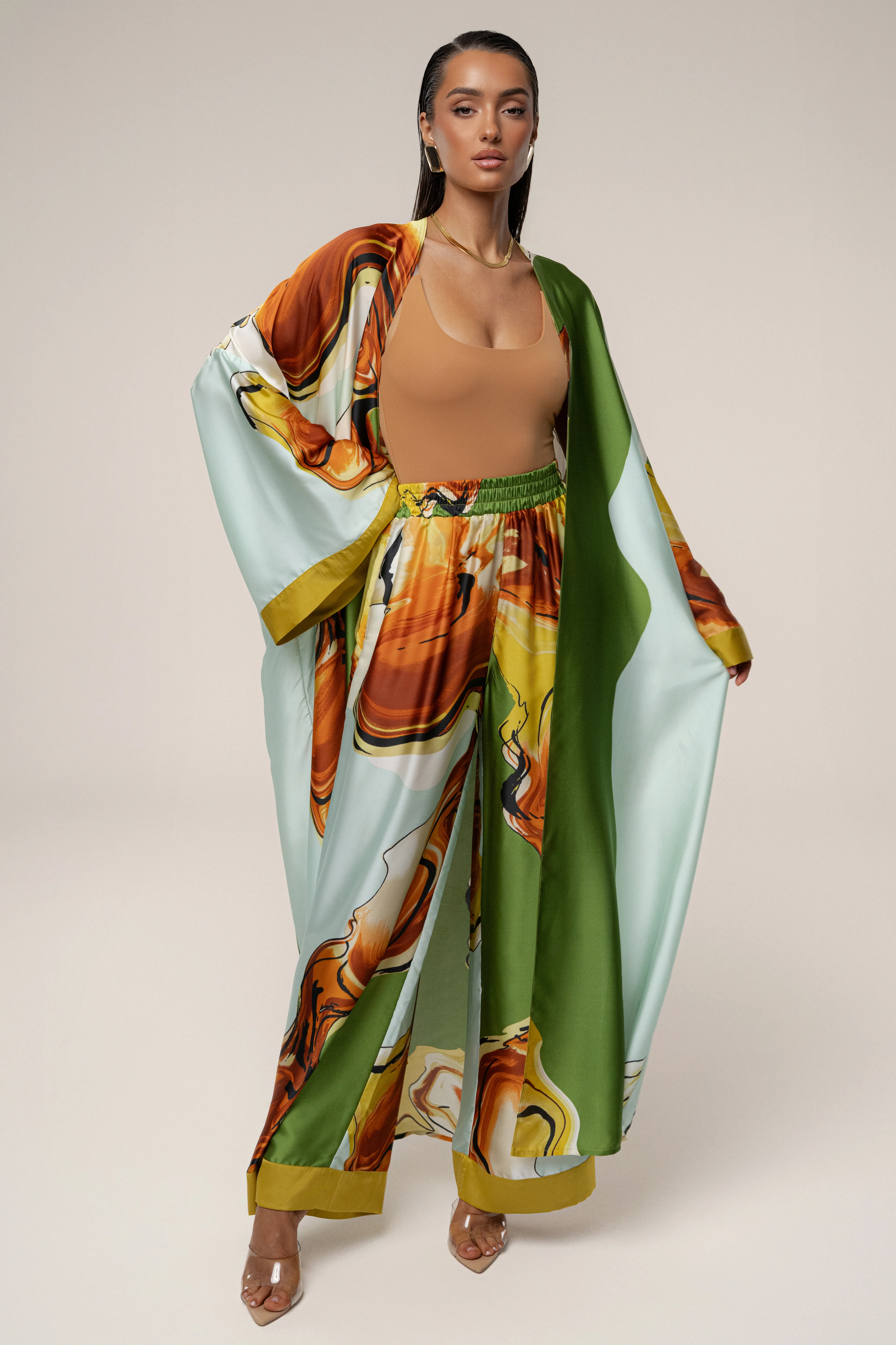 Green Tropical Print Jet Set Wide Leg Pants - Image 2