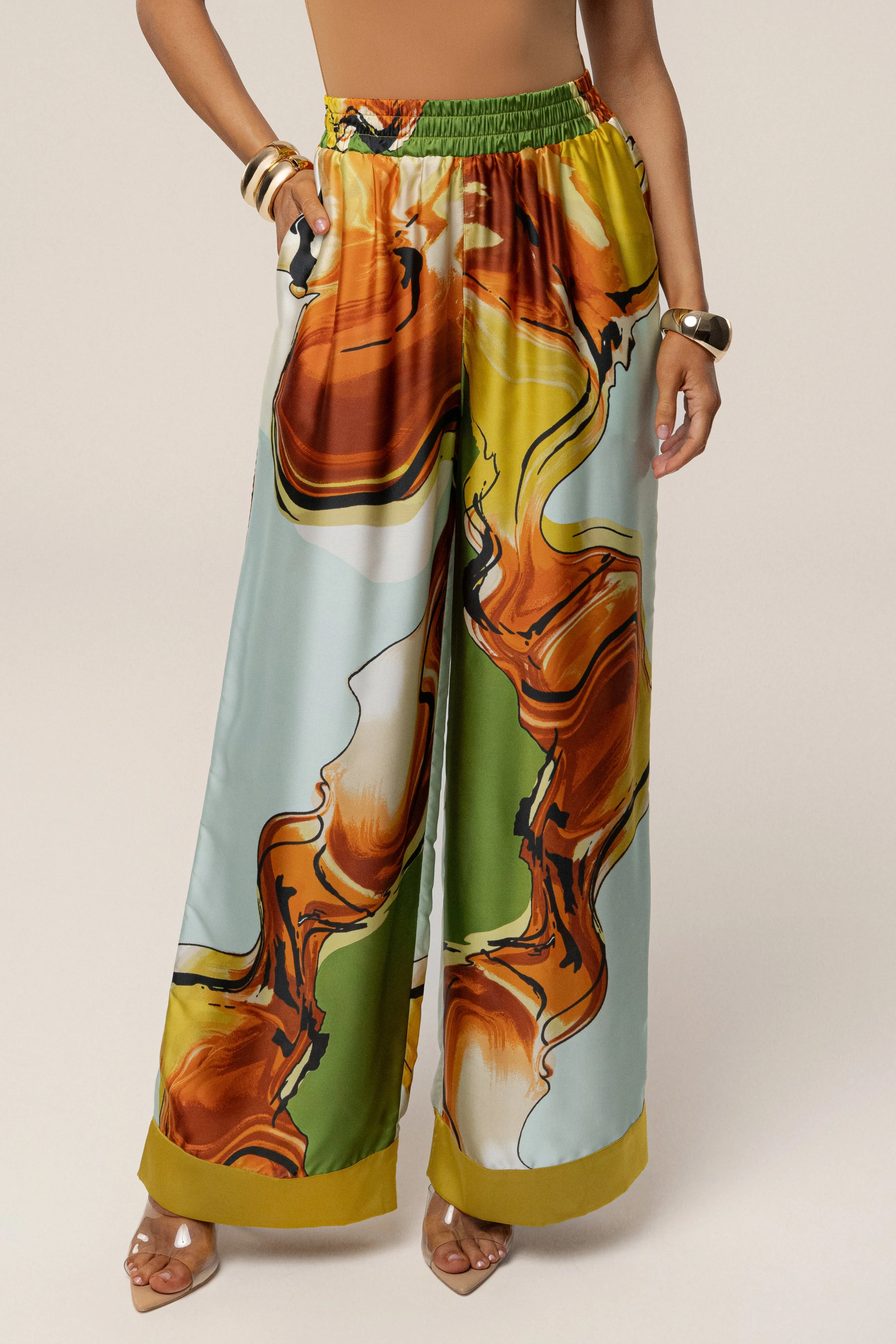 Green Tropical Print Jet Set Wide Leg Pants - Image 3