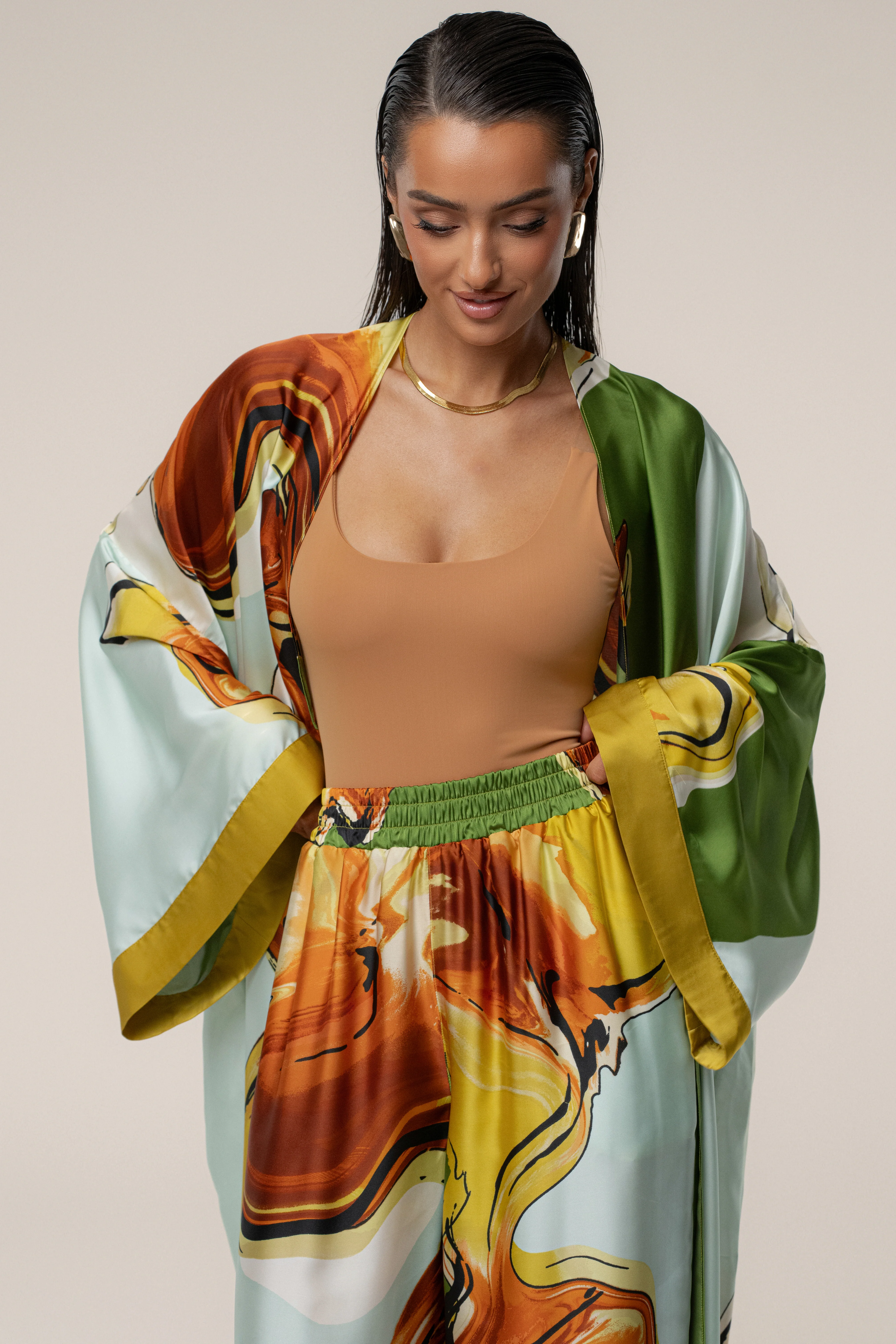 Green Tropical Print Jet Set Wide Leg Pants - Image 6