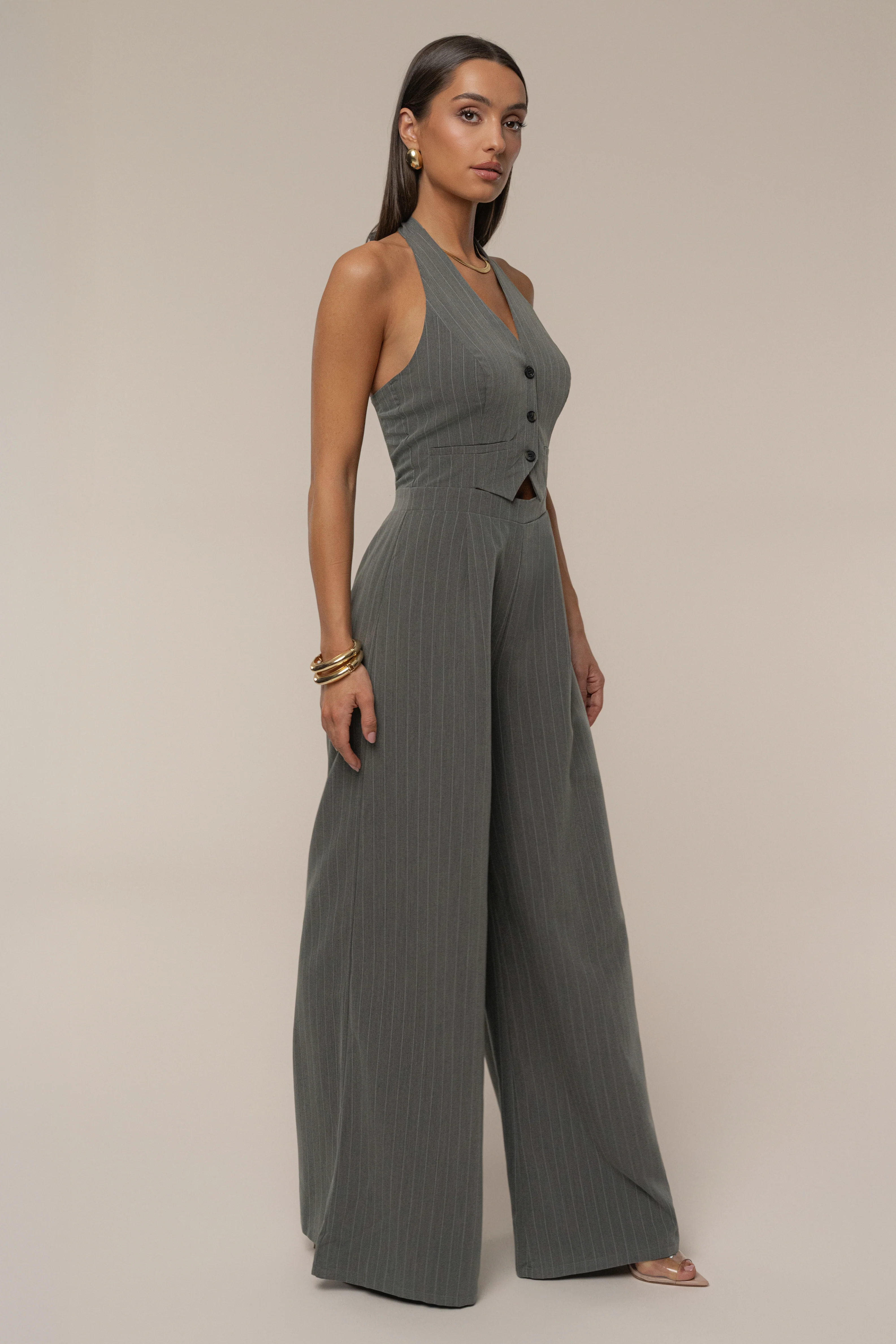 Grey Classic Pinstriped Jumpsuit - Image 4