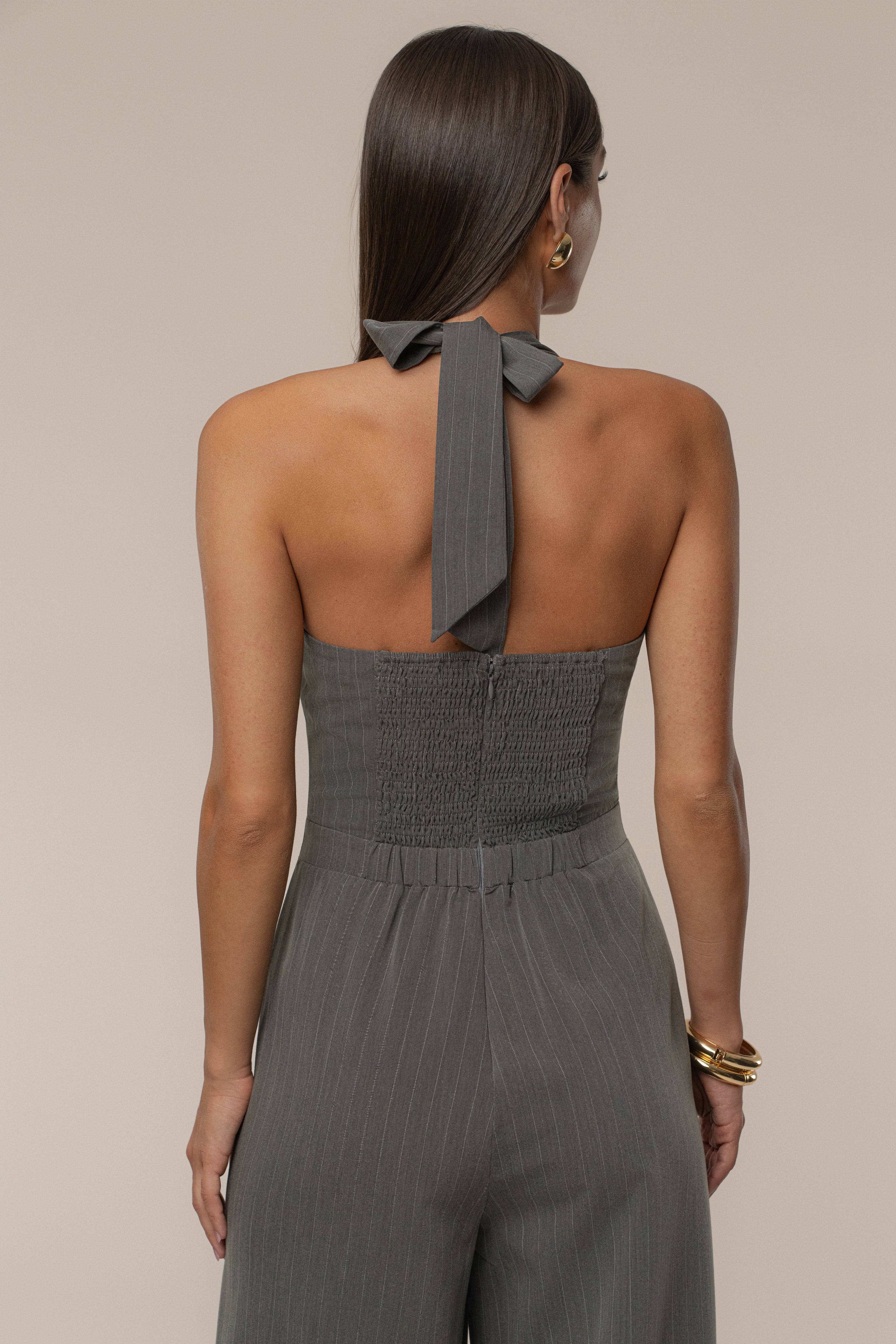 Grey Classic Pinstriped Jumpsuit - Image 6