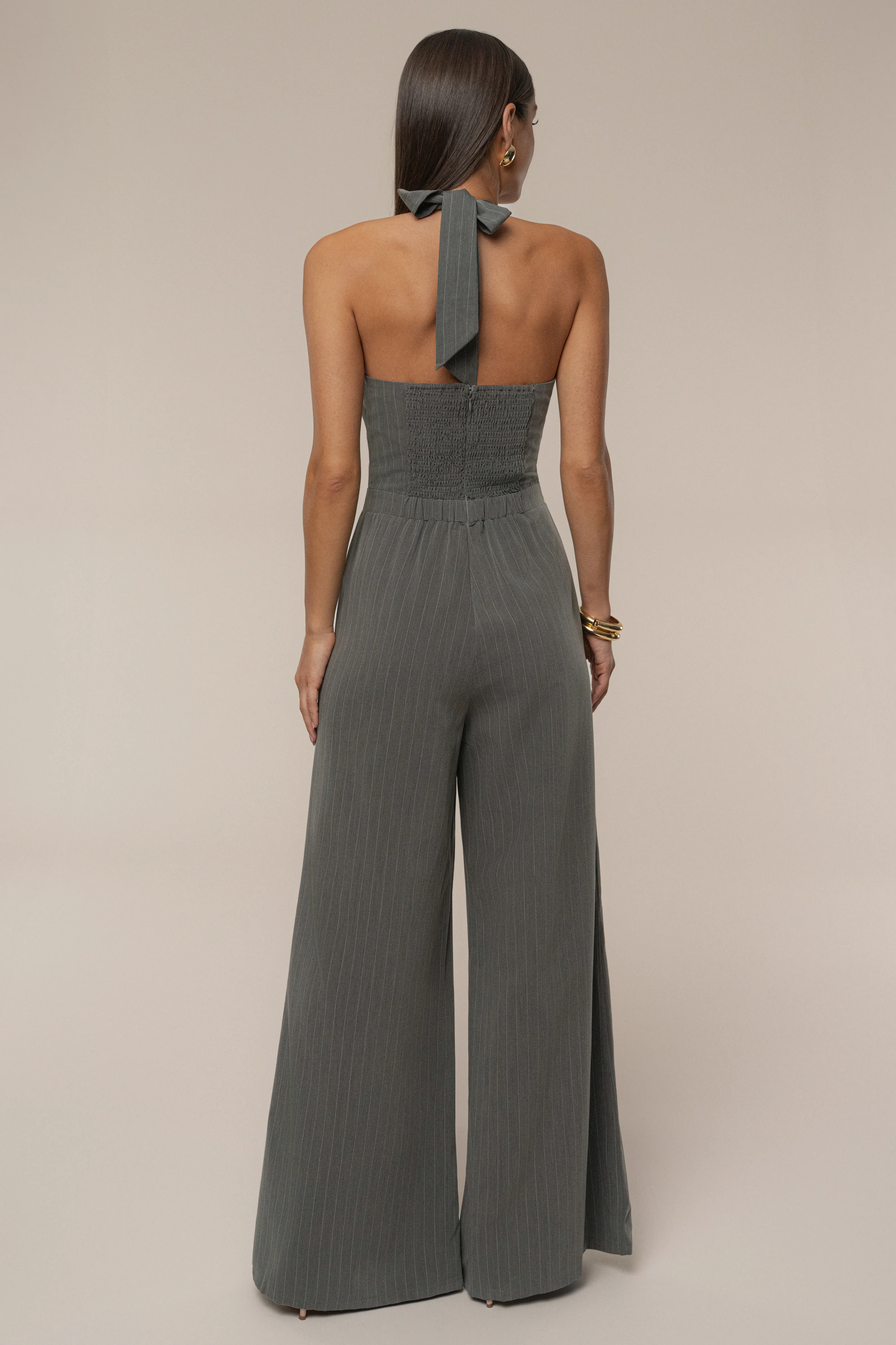 Grey Classic Pinstriped Jumpsuit - Image 7