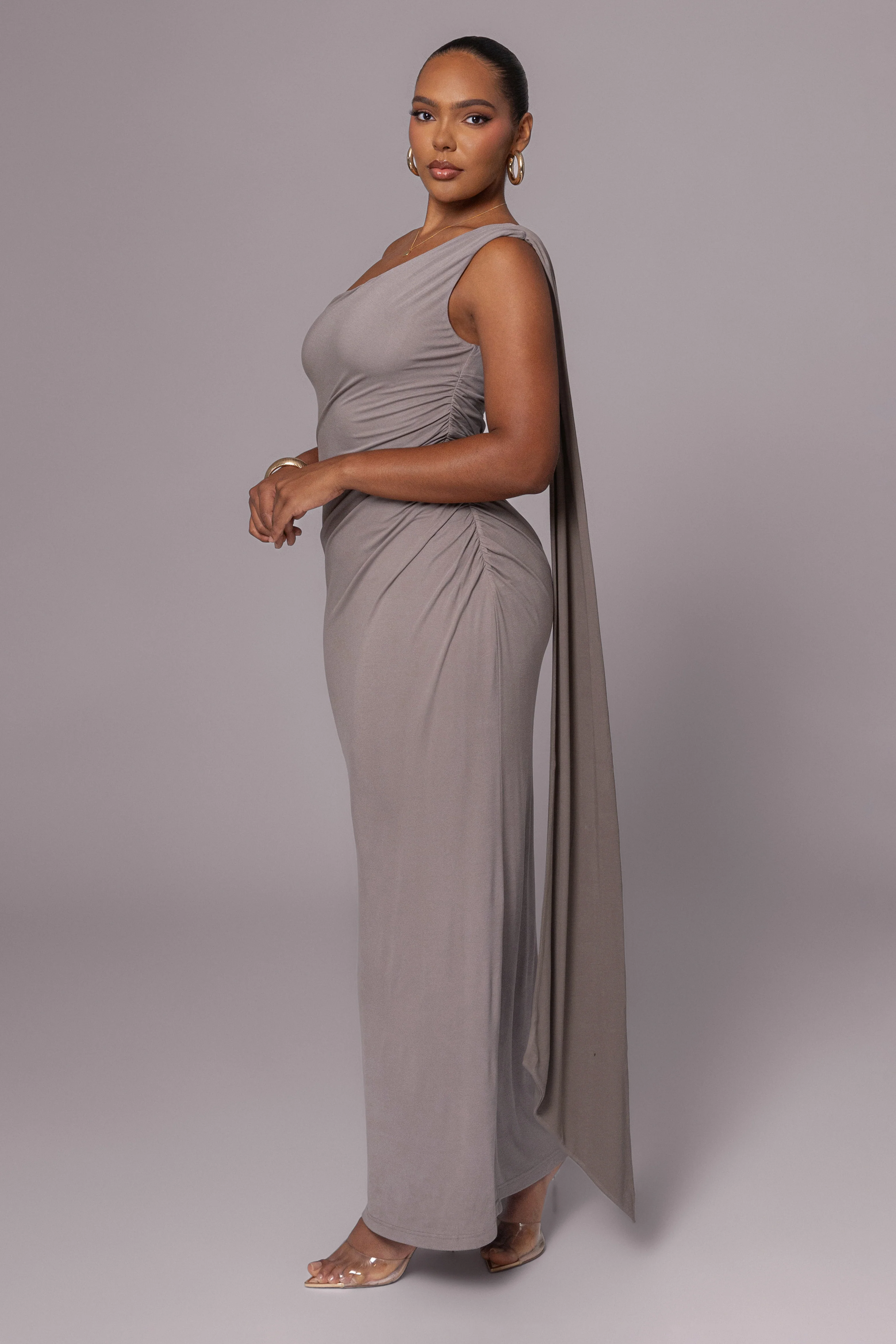 Grey Kianna Drape Maxi Dress - Image 5