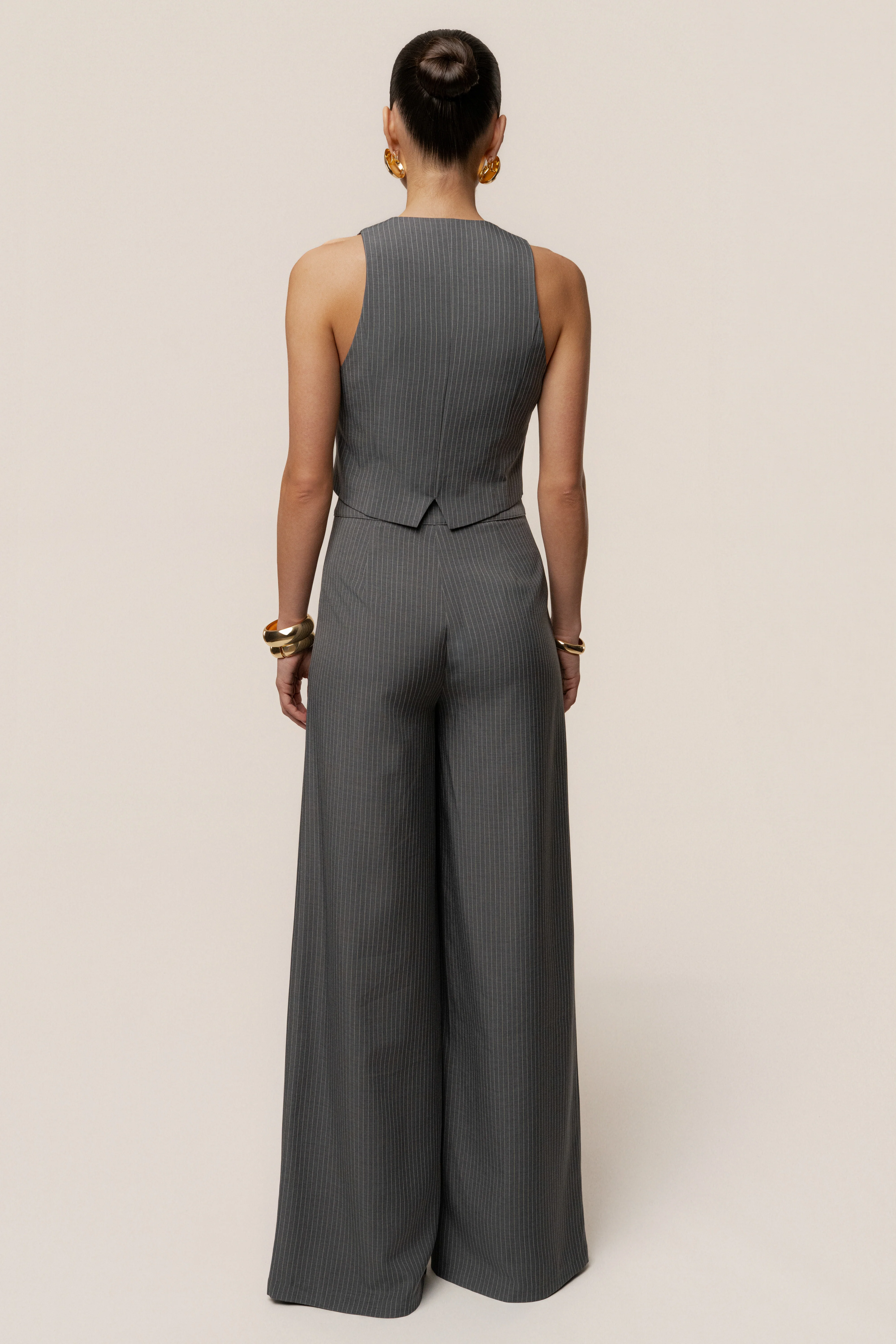 Grey Relaxed Pinstripe Pant Set - Image 11