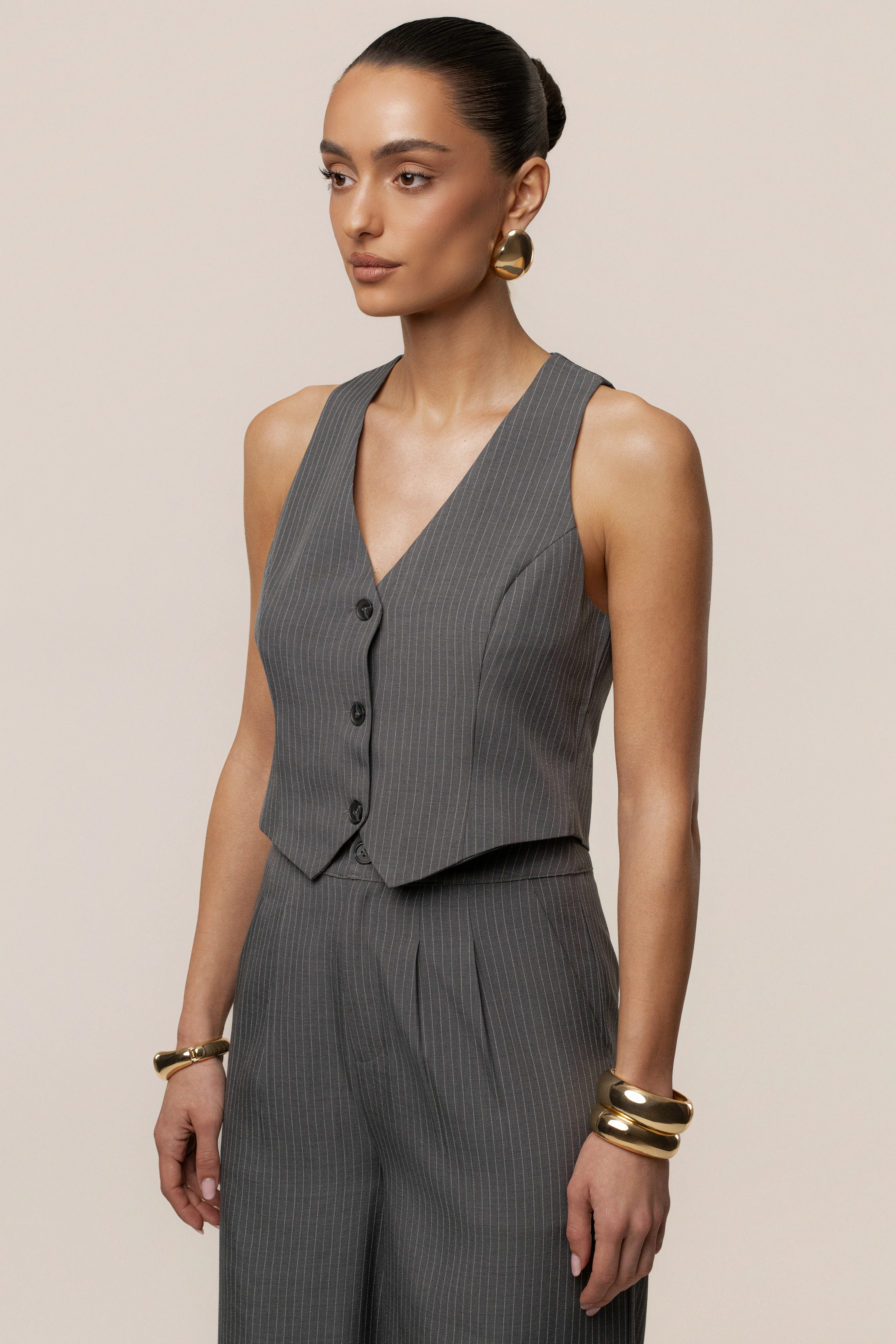 Grey Relaxed Pinstripe Pant Set - Image 4