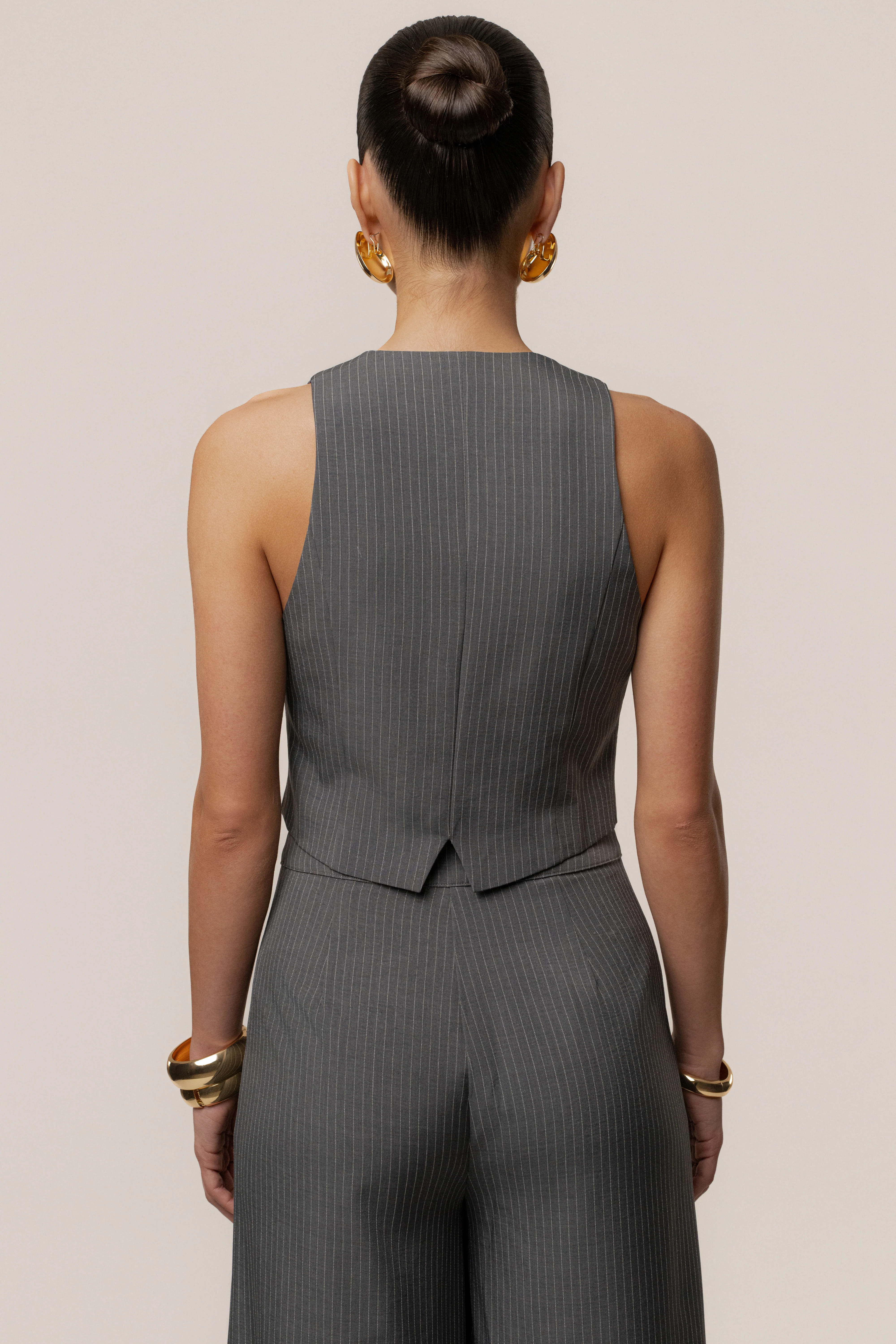 Grey Relaxed Pinstripe Pant Set - Image 9