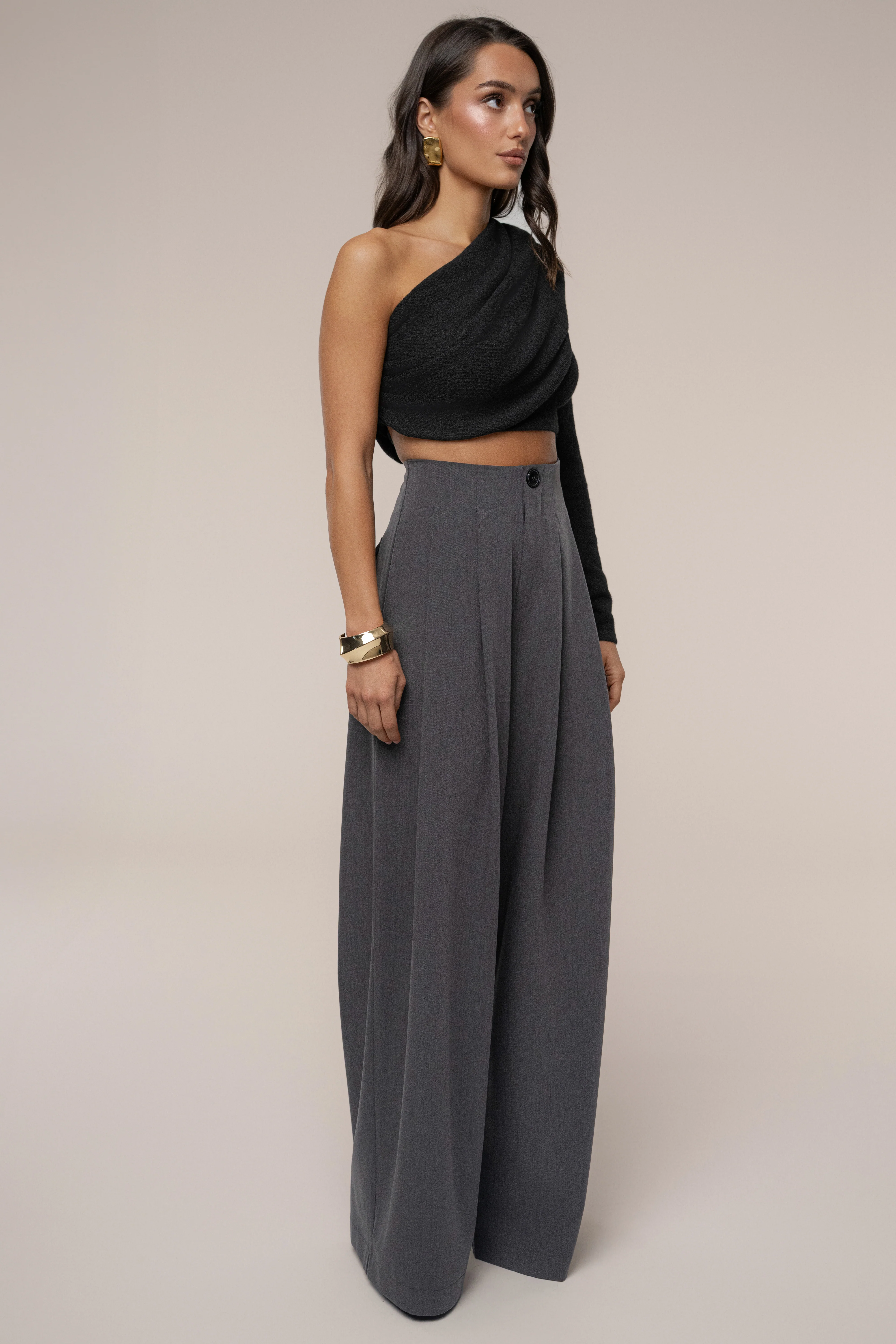 Grey Polished Pleat Trouser - Image 4